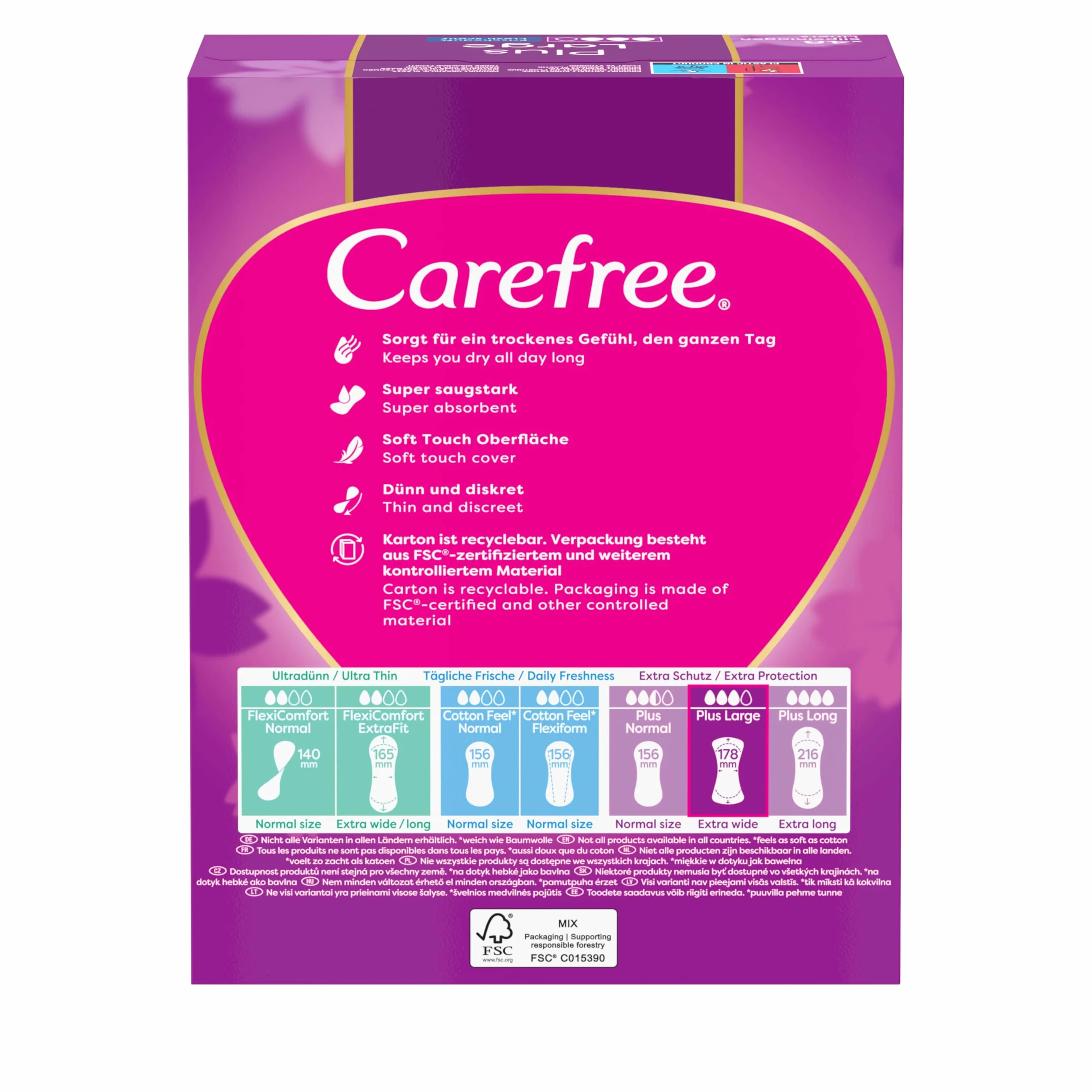 Carefree Plus Large Fresh 48 szt. Wkładki higieniczne, szersze, super chłonne