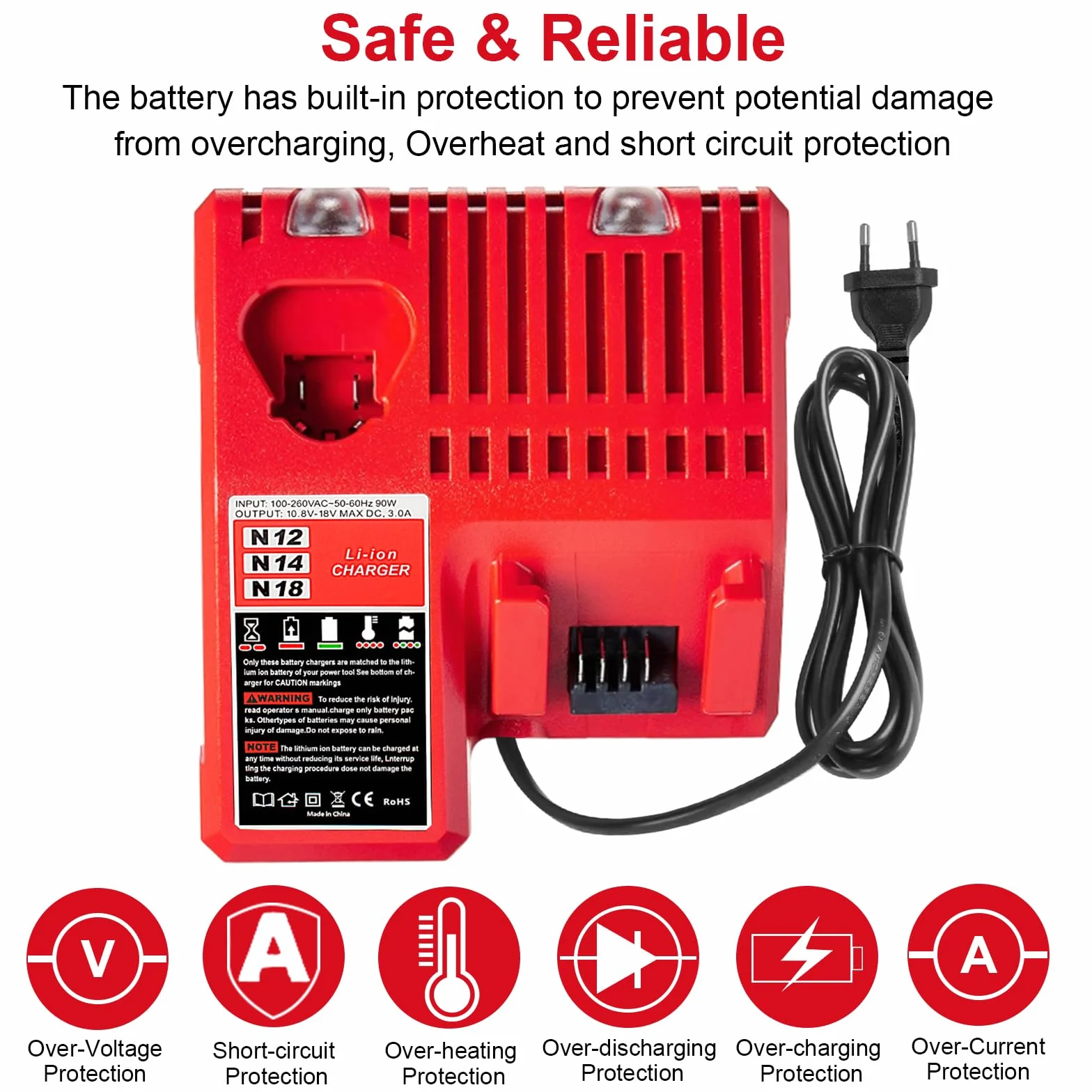 Powarobor M12-18C Multi-Voltage Ładowarka Szybkiego Ładowania 3A Kompatybilna z Milwaukee 12V-18V