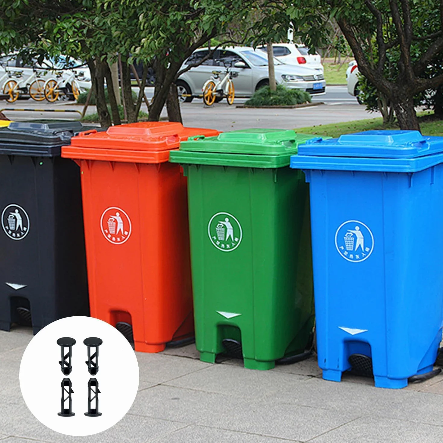 Plastikowe sworznie zawiasowe, 4 szt., czarne, nowoczesny styl, niedokończone wykończenie, mocowanie powierzchniowe, uniwersalne akcesoria do pojemników na śmieci 50 l/80 l/100 l/120 l/240 l