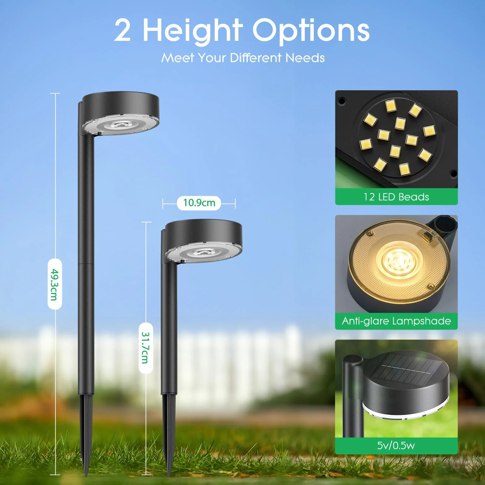 BUCASA Lampy solarne ogrodowe IP65 6x12 LED na zewnątrz