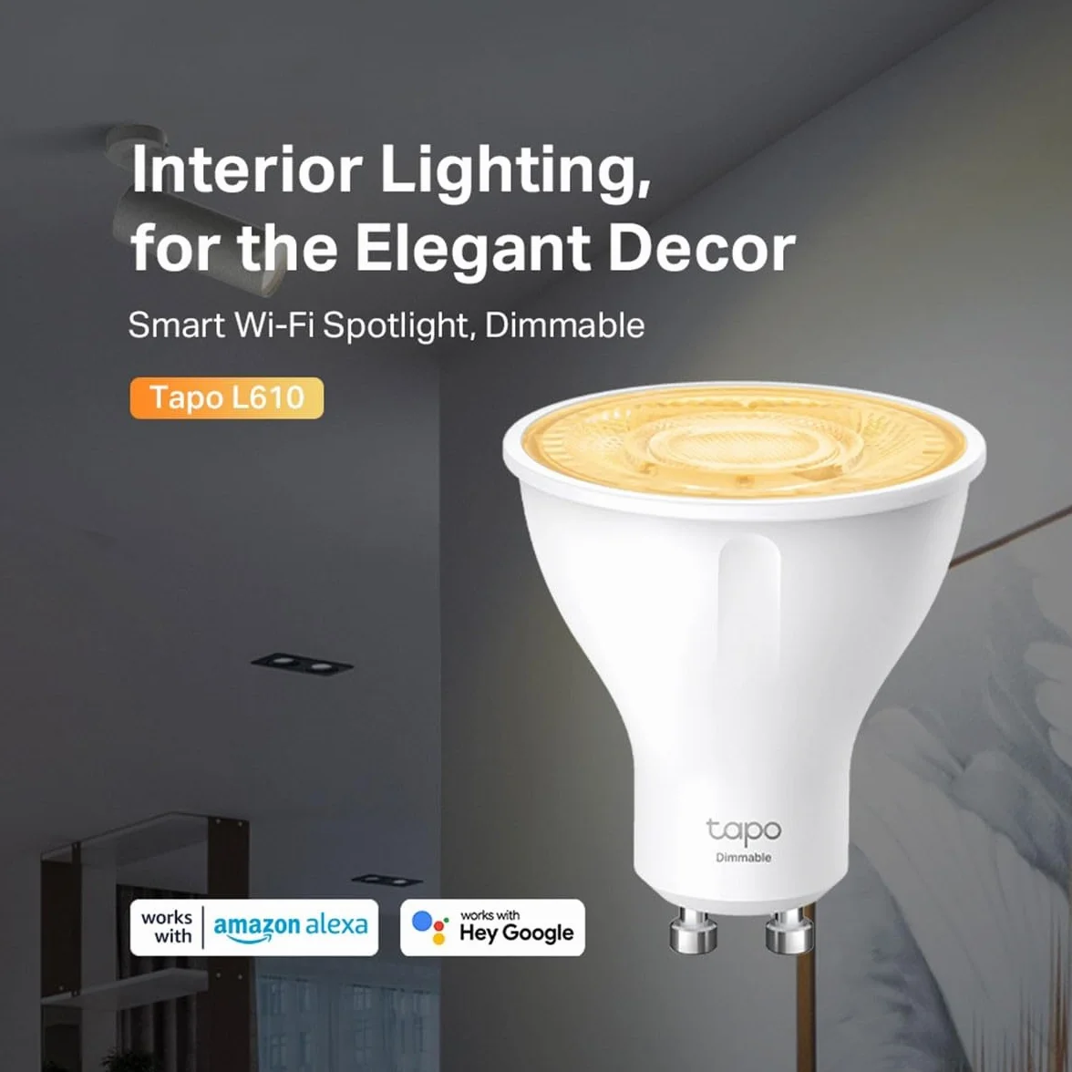 TP-Link Tapo L610 | Inteligentny reflektor LED GU10 Wi-Fi | Białe światło | Ściemnialny | 350 lm | 4.7 W | Kompatybilny z Alexa i Google Home