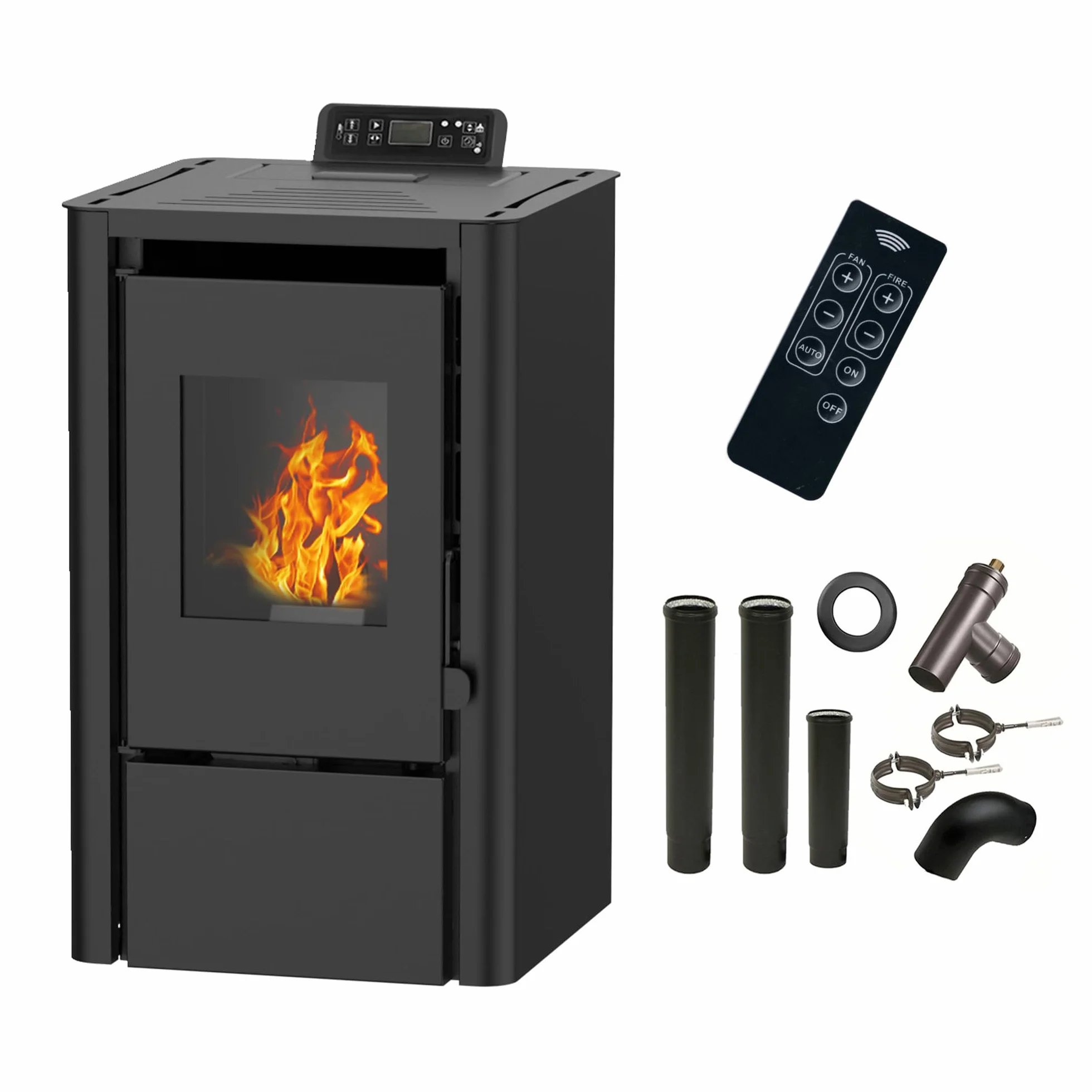 Piec na pellet pneumatyczny Anita 7,6 kW czarny Sannover + zestaw przyłączeniowy do fumisterów