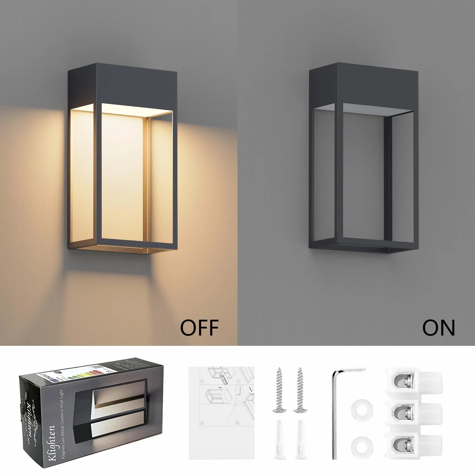 Klighten 24 W LED kinkiet zewnętrzny, 3000K kinkiet, IP65 nowoczesna lampa ścienna aluminiowa, do ogrodu/tarasu/patio, 1545LM, ciepła biel, antracyt