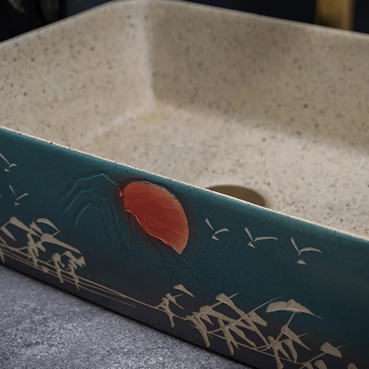 Porcelanowa Umywalka Nablatowa, Prostokątna Ceramiczna Umywalka Nablatowa, Luksusowa Umywalka Łazienkowa