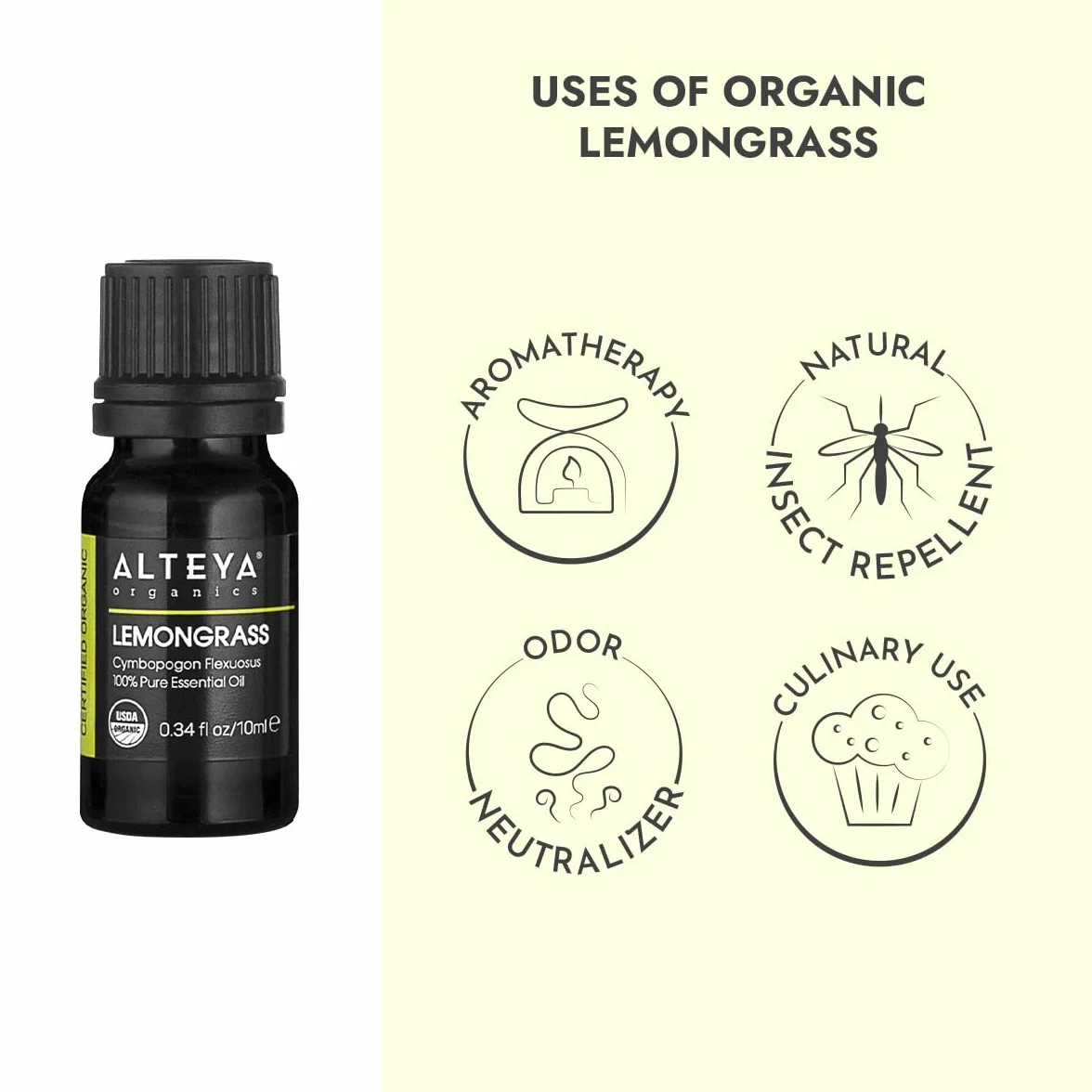 Alteya Bio olejek z trawy cytrynowej (Cymbopogon Citratus) 10 ml - 100% certyfikowany organiczny czysty naturalny olejek z trawy cytrynowej