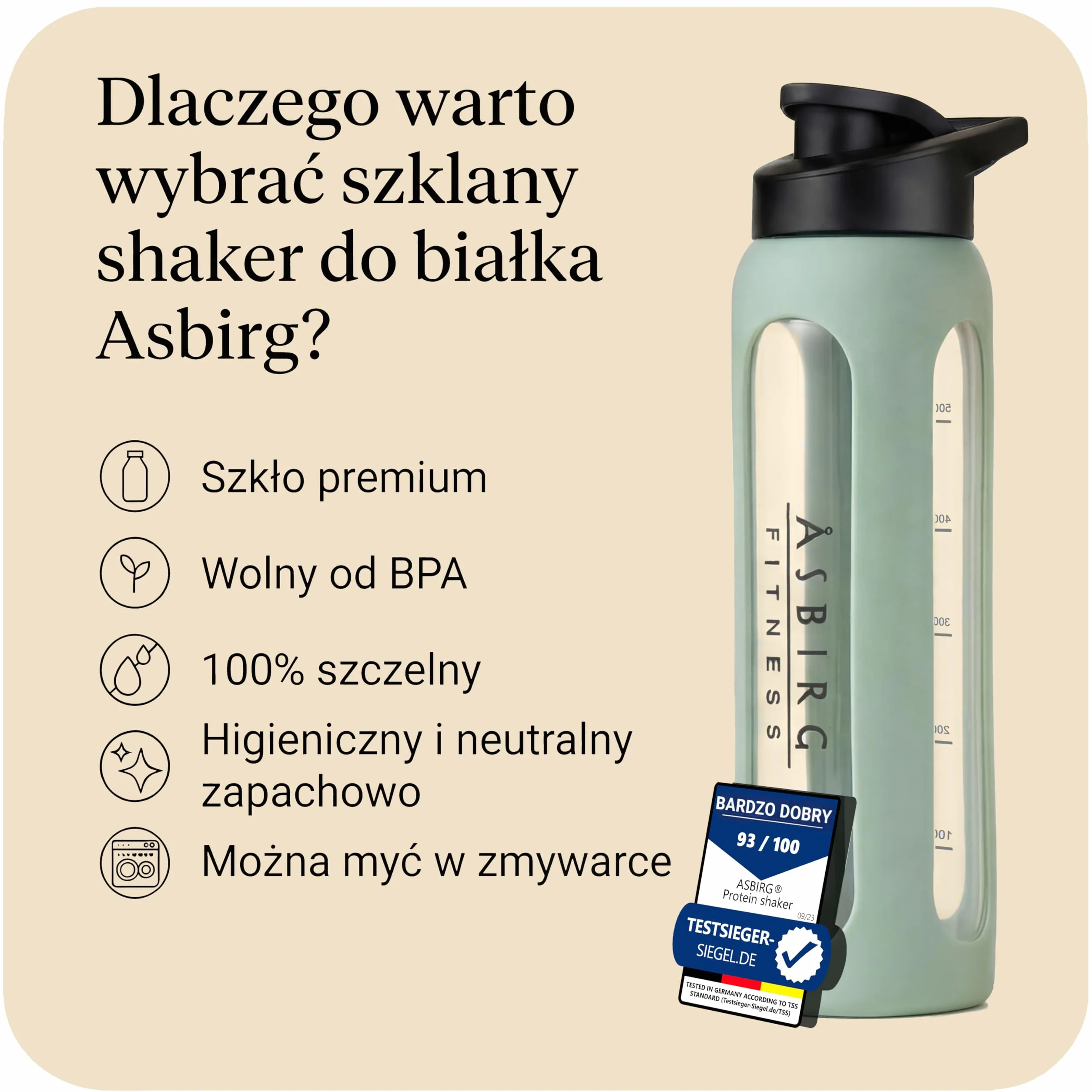 Szklany shaker do białka 700 ml butelka sportowa z silikonową osłonką szczelna pokrywka kulka miksująca stal nierdzewna Pastelowa Zieleń