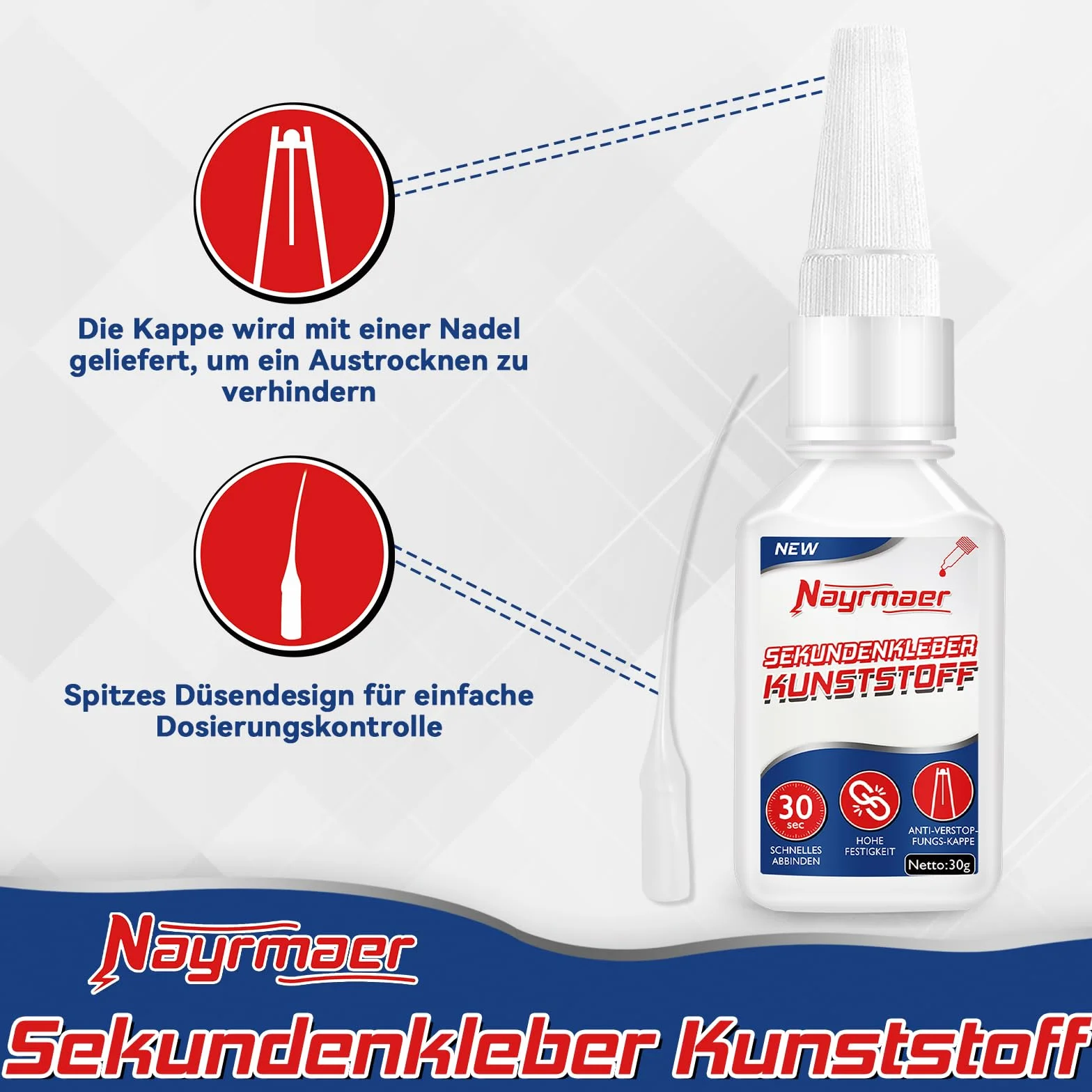Klej do tworzywa sztucznego, ekstramocny, 60 g, klej modelarski z nasadką zapobiegającą zapchaniu, wodoodporny klej do plastiku do klejenia wszystkich tworzyw sztucznych