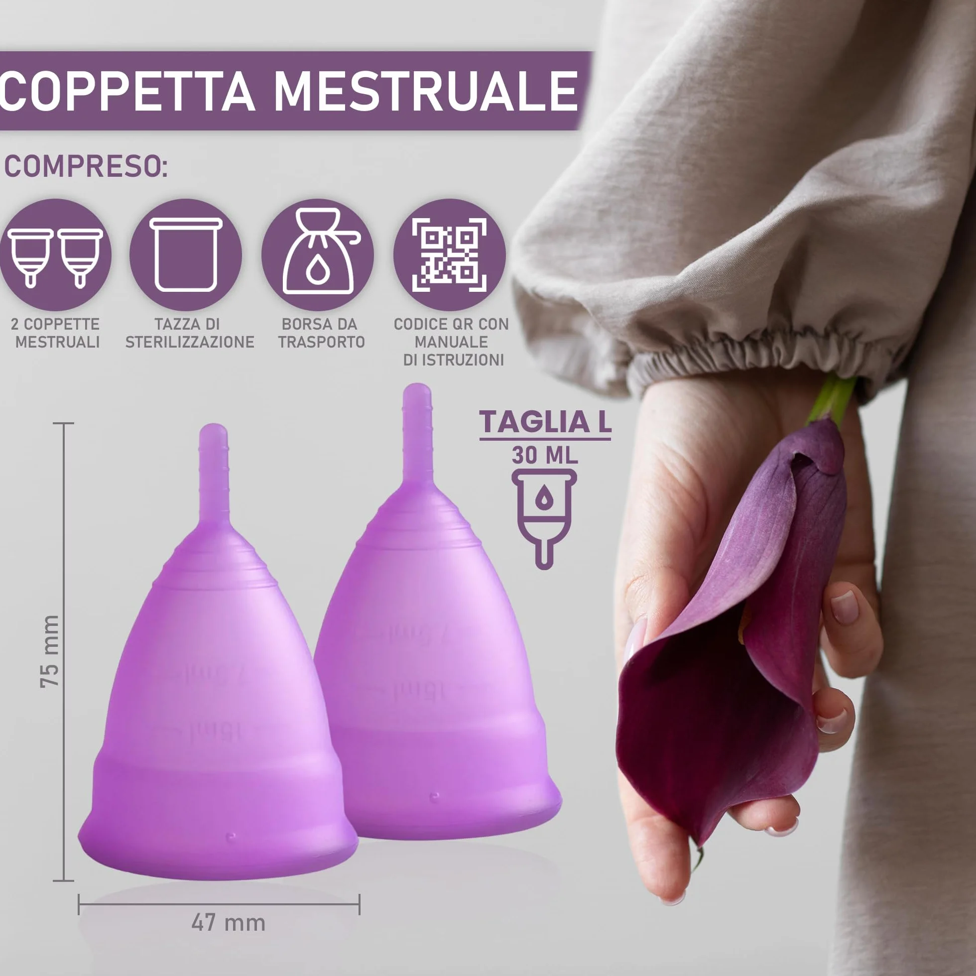 Kubek menstruacyjny 2 sztuki L silikon medyczny sterylizator torba bawełniana