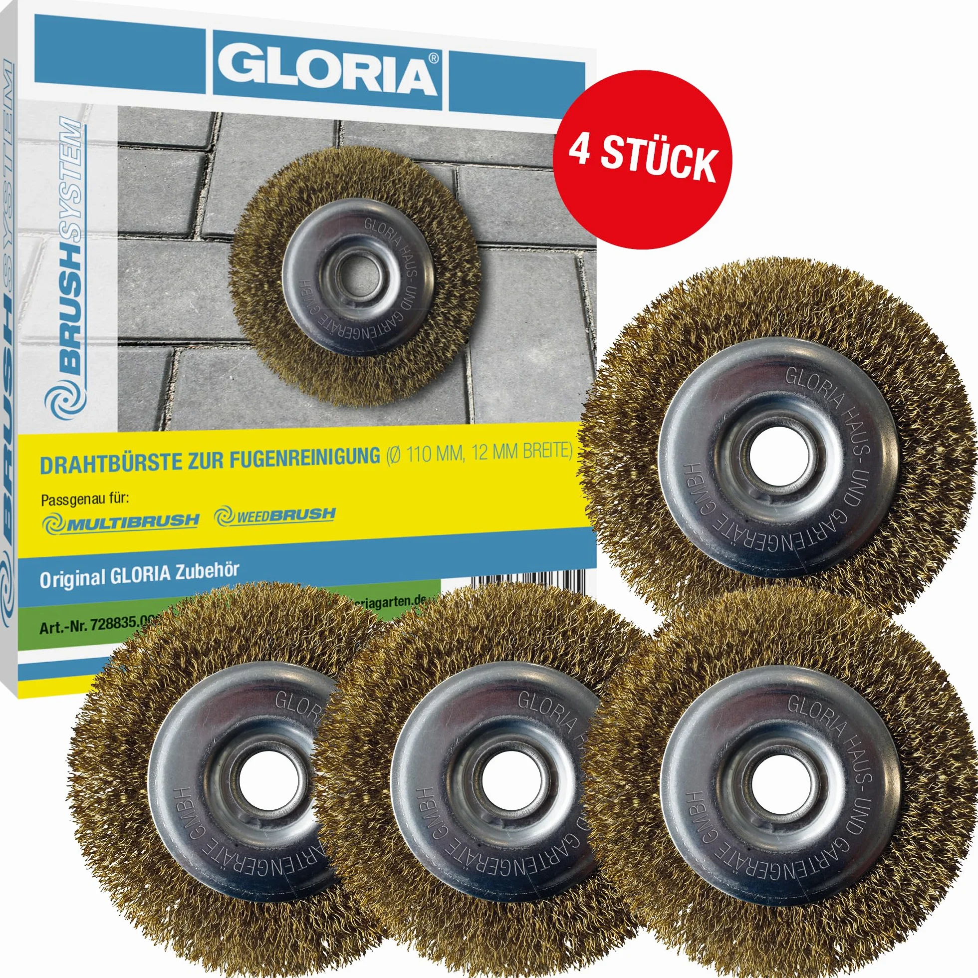Gloria Szczotka do fug z drutu stalowego zestaw 4 sztuk średnica 11 cm