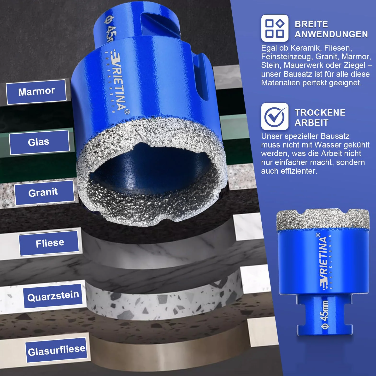 4 x diamentowe wiertło do płytek HV 10000+ twardość, 6|8|10|12 mm M14 diamentowe wiertło do szkła na mokro i sucho koronka wiertnicza do szlifierek kątowych, diamentowa koronka wiertnicza otwornica z