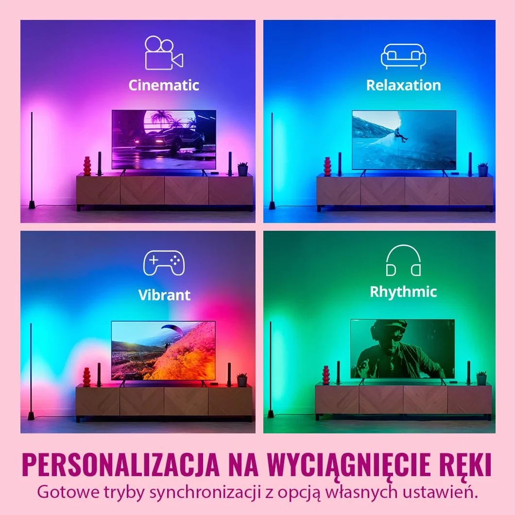 WiZ HDMI Sync Box z taśmą LED do TV, Synchronizuje światło z filmami, HDMI 2.0 Obsługuje 4K przy 60 Hz, Taśma LED RGBIC do telewizorów 55-65 cali, Sterowanie Aplikacją/Głosowe, Działa z Google i Alexą