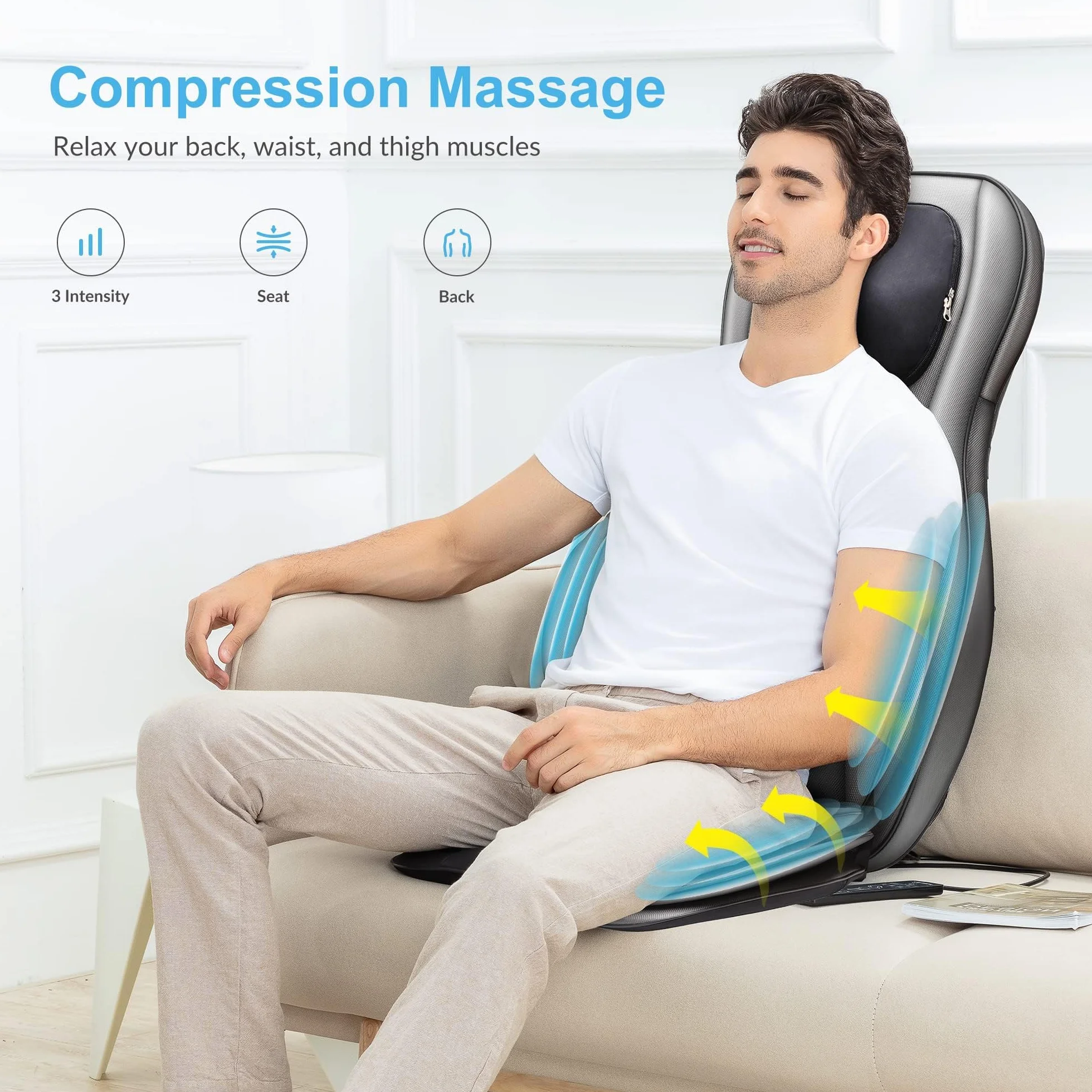 Comfier Shiatsu poduszka do masażu pleców i karku z ciepłem 2D/3D nakładka z regulowanym kompresem powietrznym