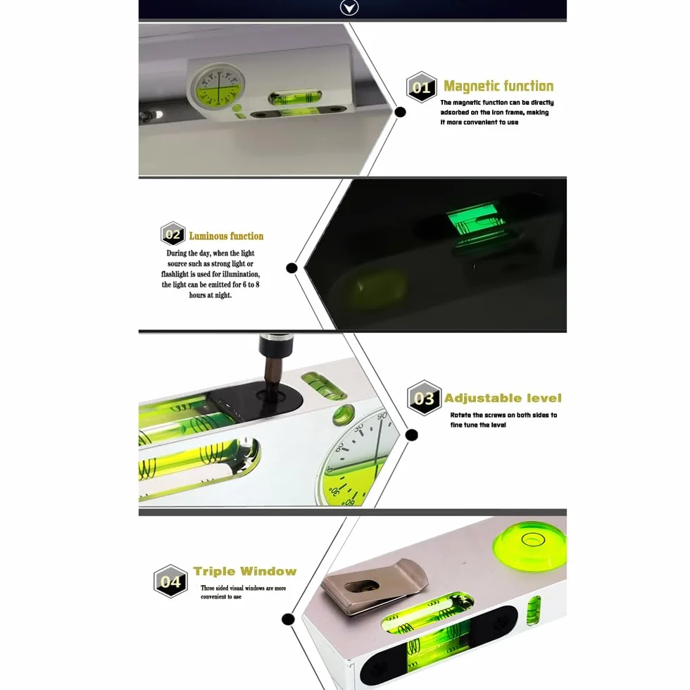 Poziomica pomiarowa pod wieloma kątami z magnetycznym stałym stopu aluminium, mini miernik poziomu, przenośny mini miernik poziomu bąbelków (zielony)
