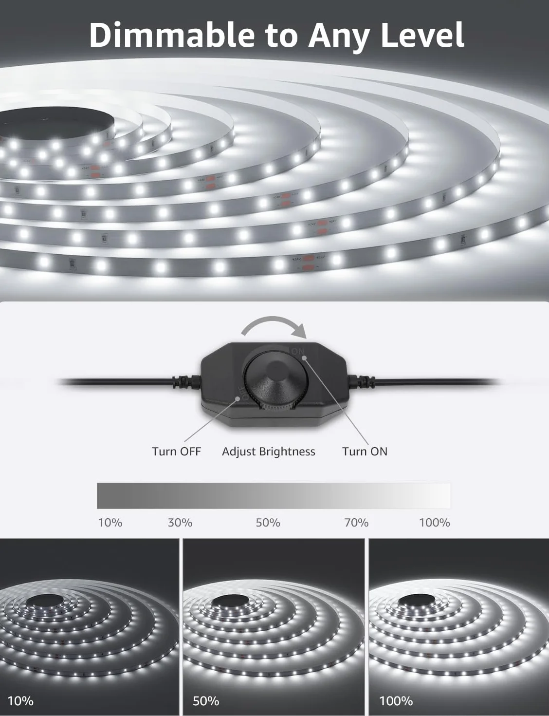 Lepro Taśma LED 10 m, zimna biel, 6000 K, ściemniana, 2835 LED, biała, samoprzylepna, 420 diod LED, bardzo jasna listwa świetlna LED, z zasilaczem, łańcuch świetlny do wnętrz kuchni