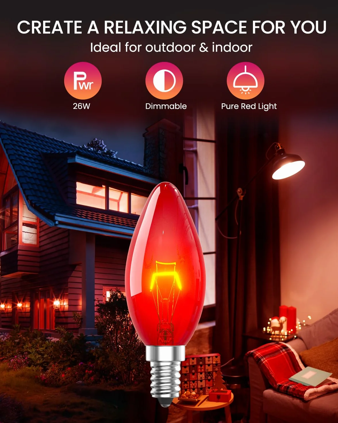 LumiGo 2X E14 Czerwona Żarówka 26W, Świeca C35 Szkło Regulowana Jasność Ozdobne Oświetlenie AC 220-242V do Kinkietów Elektryczny Ogień Halloween Dekoracja Świąteczna