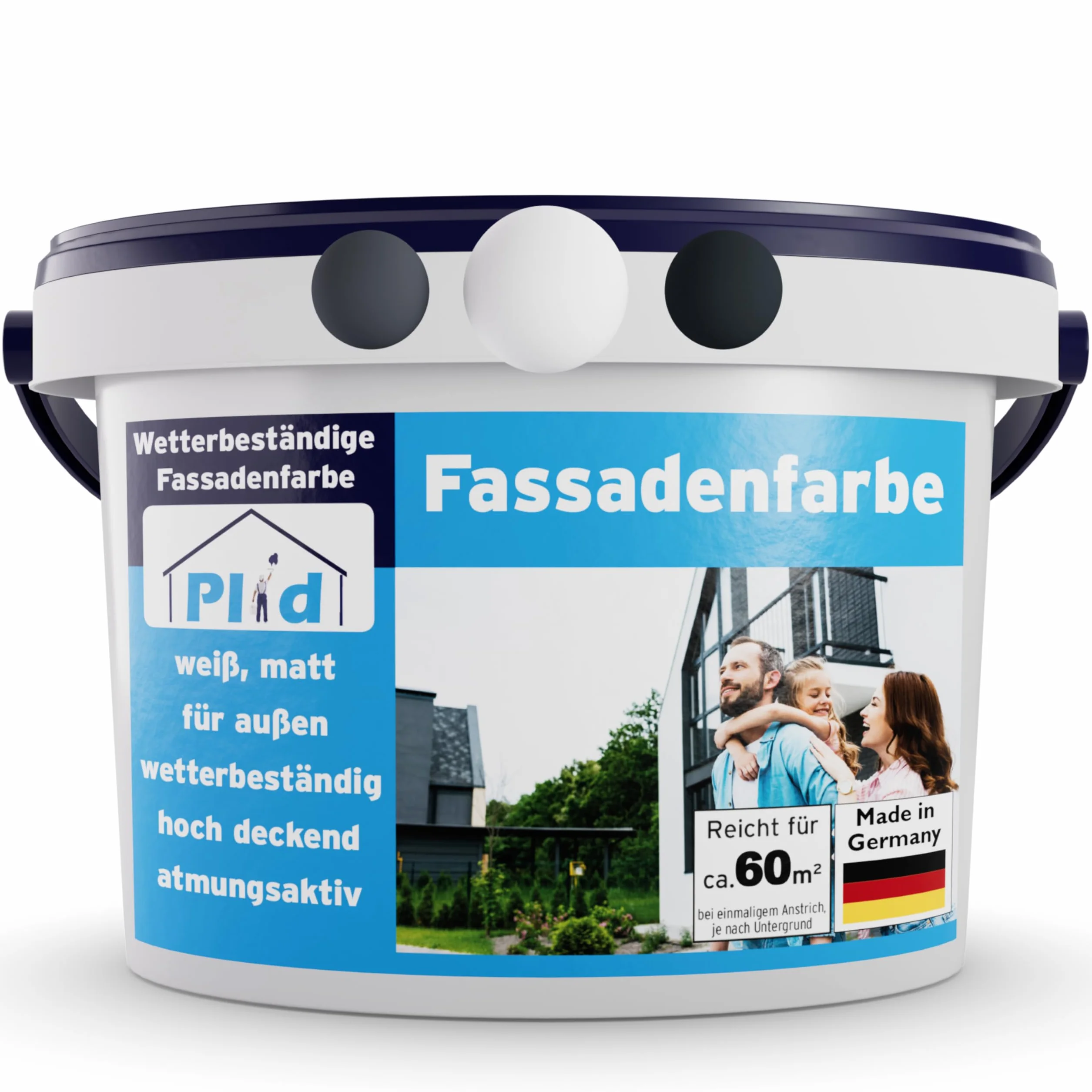 Plid® - Farba fasadowa biała do użytku na zewnątrz [odporna na warunki atmosferyczne i promieniowanie UV] - wysokiej jakości farba do muru, ściany domu, betonu i ściany piwnicy - farba cokołowa