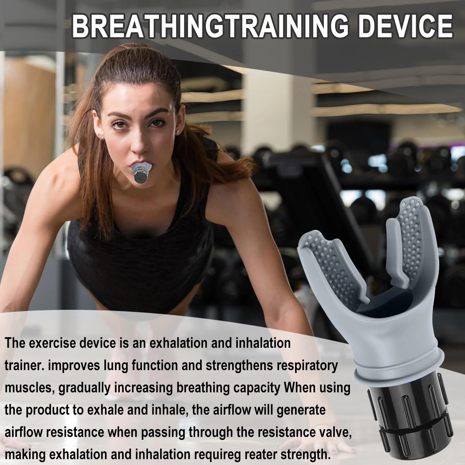 Oxyfit trener płuc z regulowanymi oporami, przyrząd do ćwiczeń oddechowych szary
