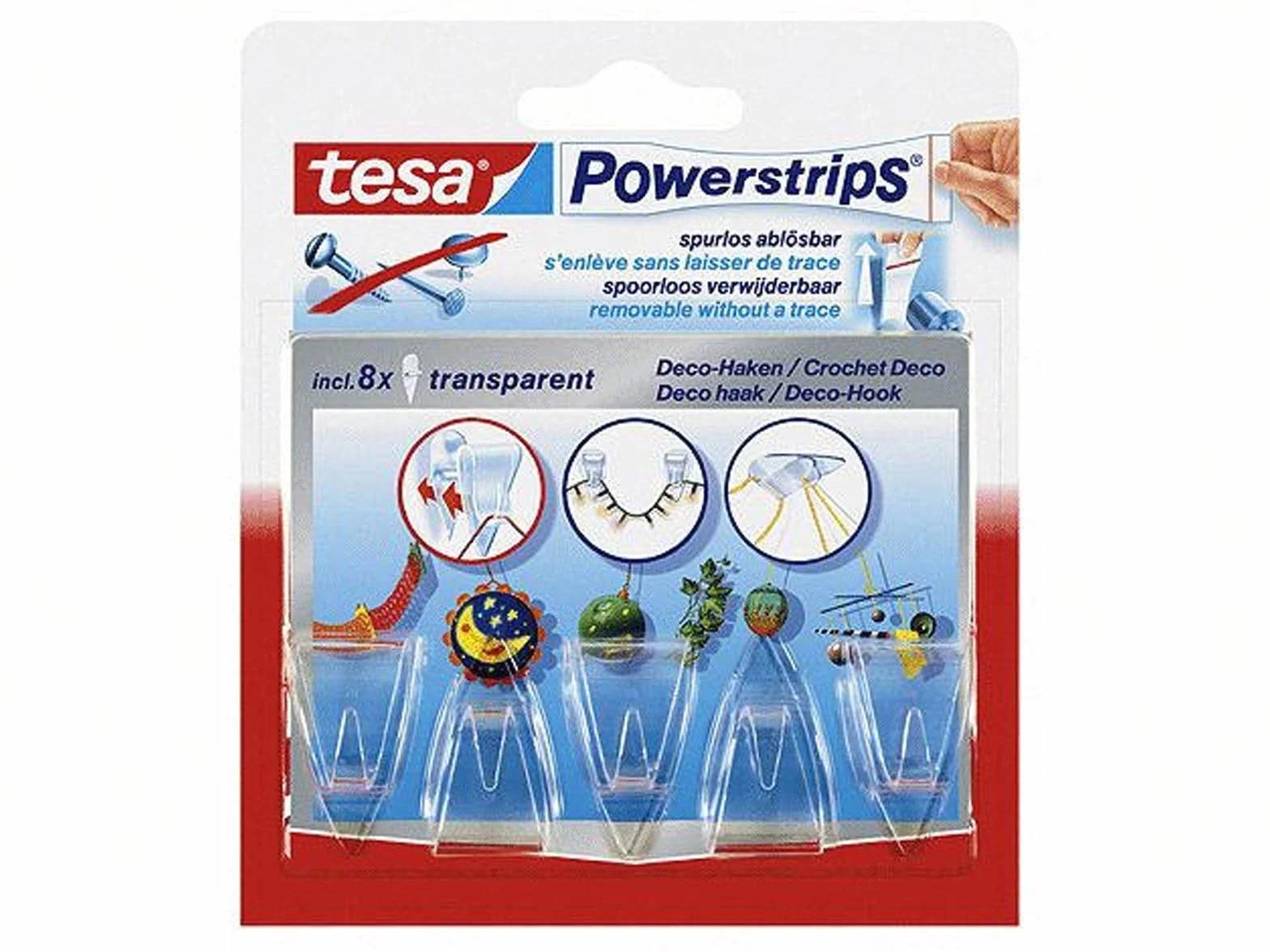 tesa Powerstrips haczyki dekoracyjne 0001300, przezroczyste z 5 haczykami