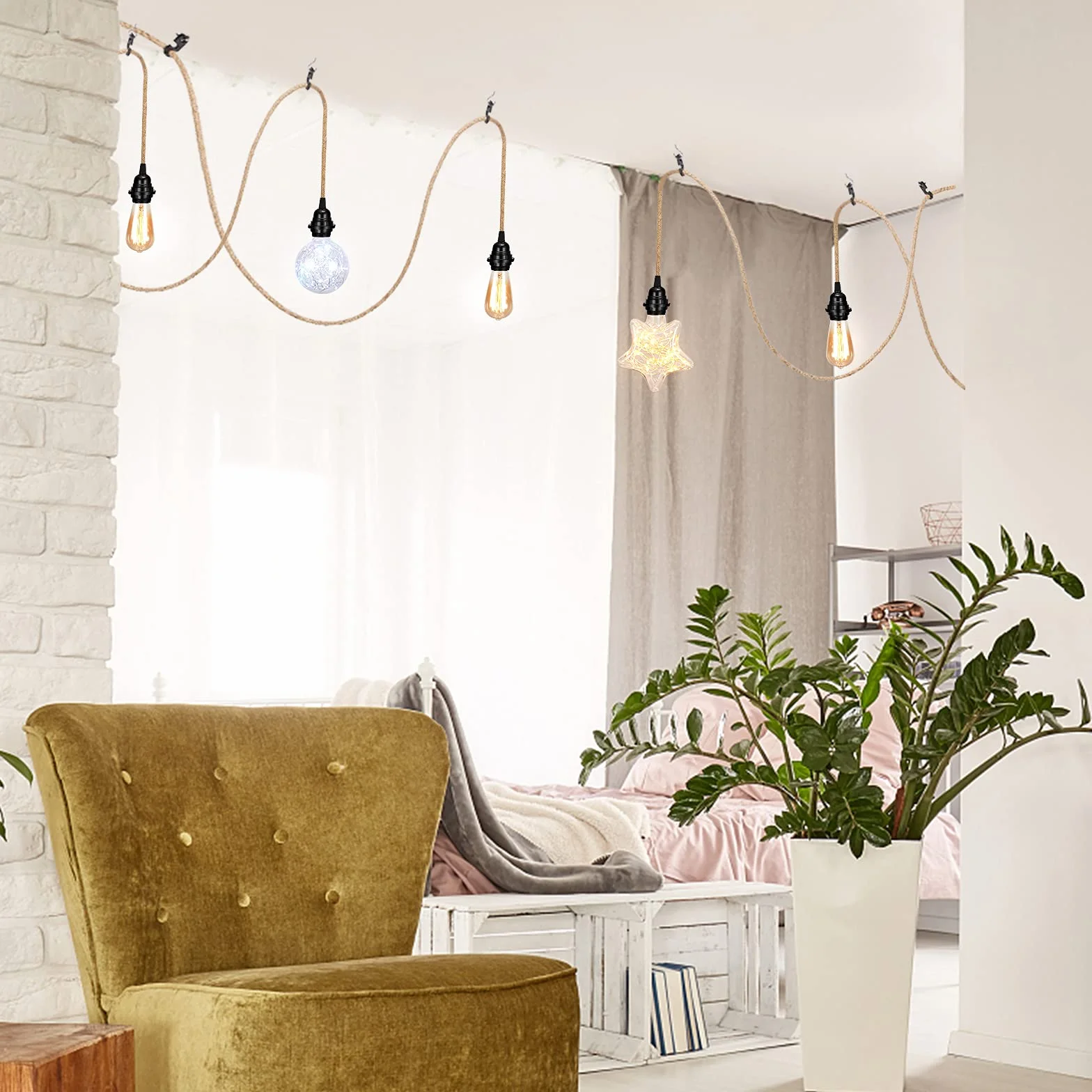GreenSun Oprawa i lampa E27 z kablem, przełącznik, kabel tekstylny 10 m, 2-żyłowy, przewód elektryczny z zawieszeniem E27/E26