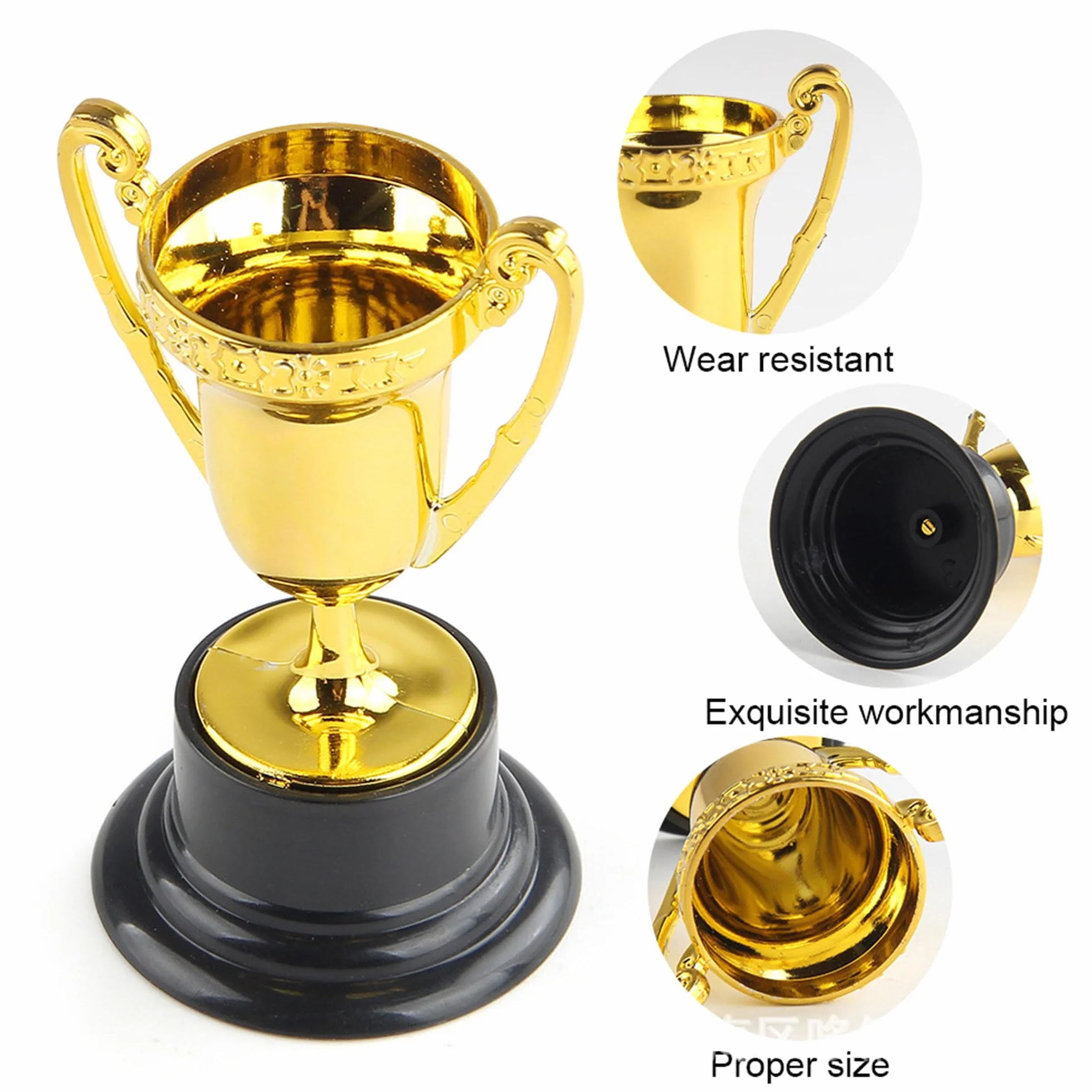 6-częściowy zestaw medali trofea złote mini trofea zwycięzca medale plastikowe trofeum mini złote trofea odpowiednie na przyjęcia urodzinowe, imprezy sportowe do szkoły