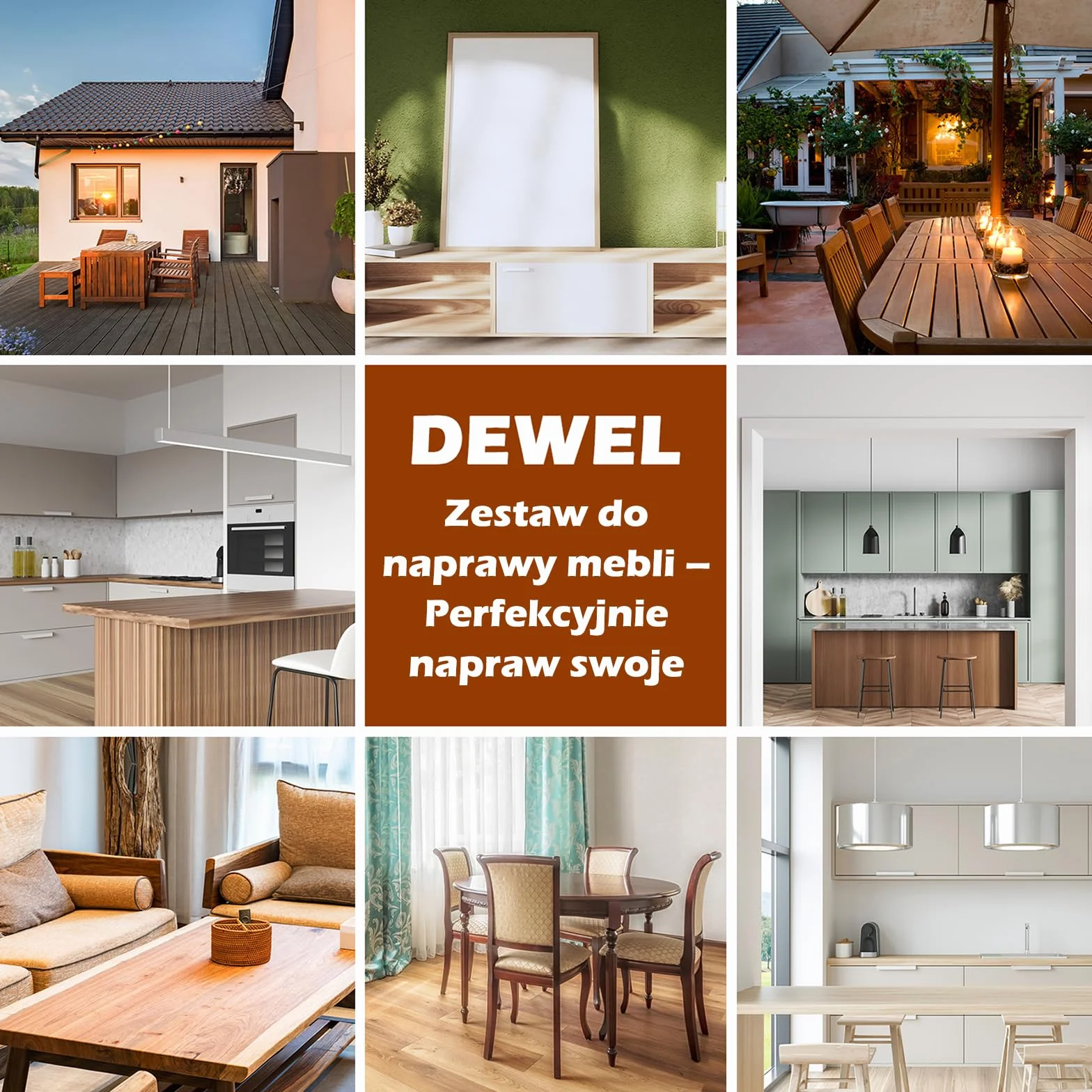 DEWEL Zestaw do naprawy mebli drewnianych – 17 sztuk, markery retuszowe, drewniane patyczki woskowe z temperówką do zadrapań i plam, podłog, szafek