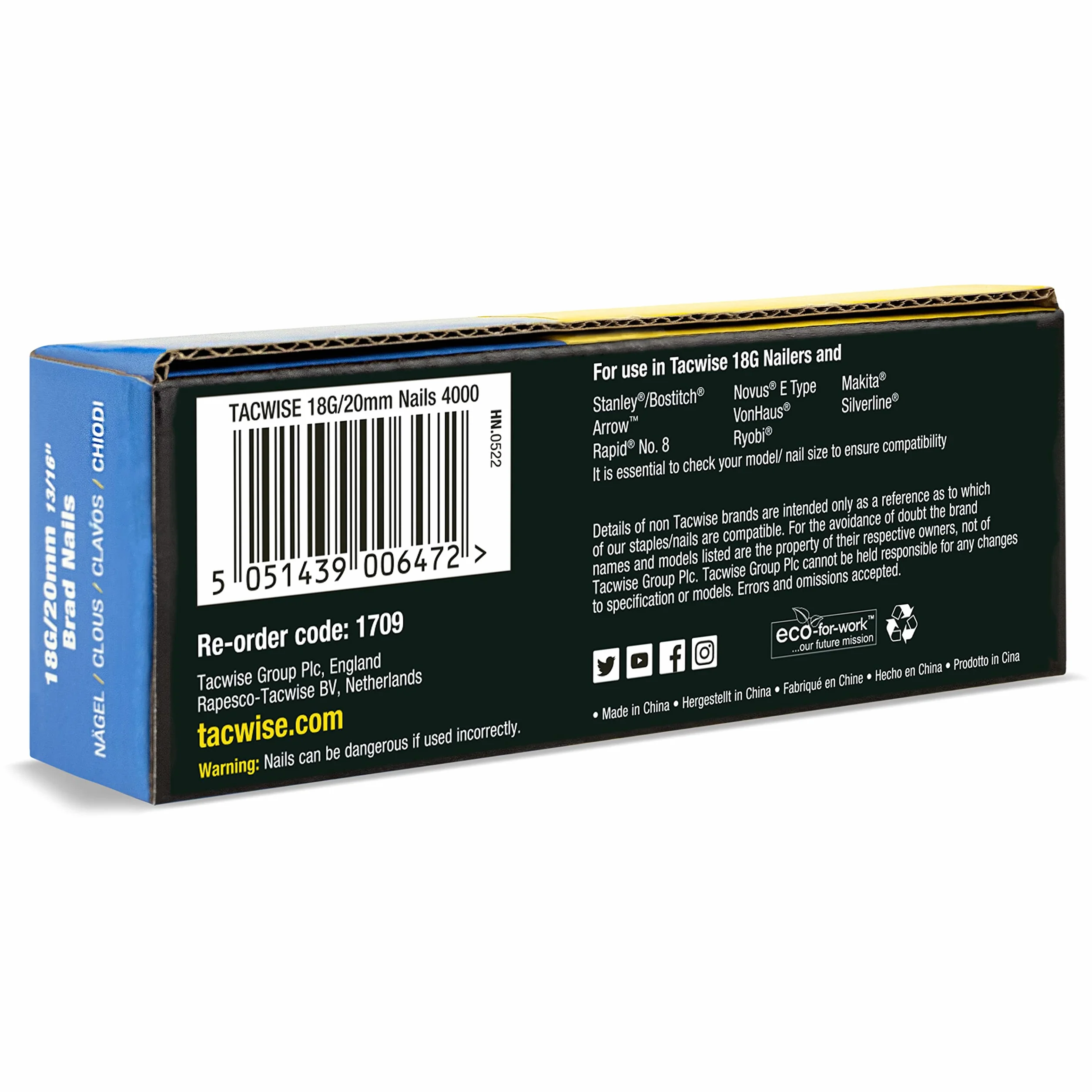 Tacwise 1709 Typ 18G / 20 mm ocynkowane gwoździe Brad, 4000 sztuk