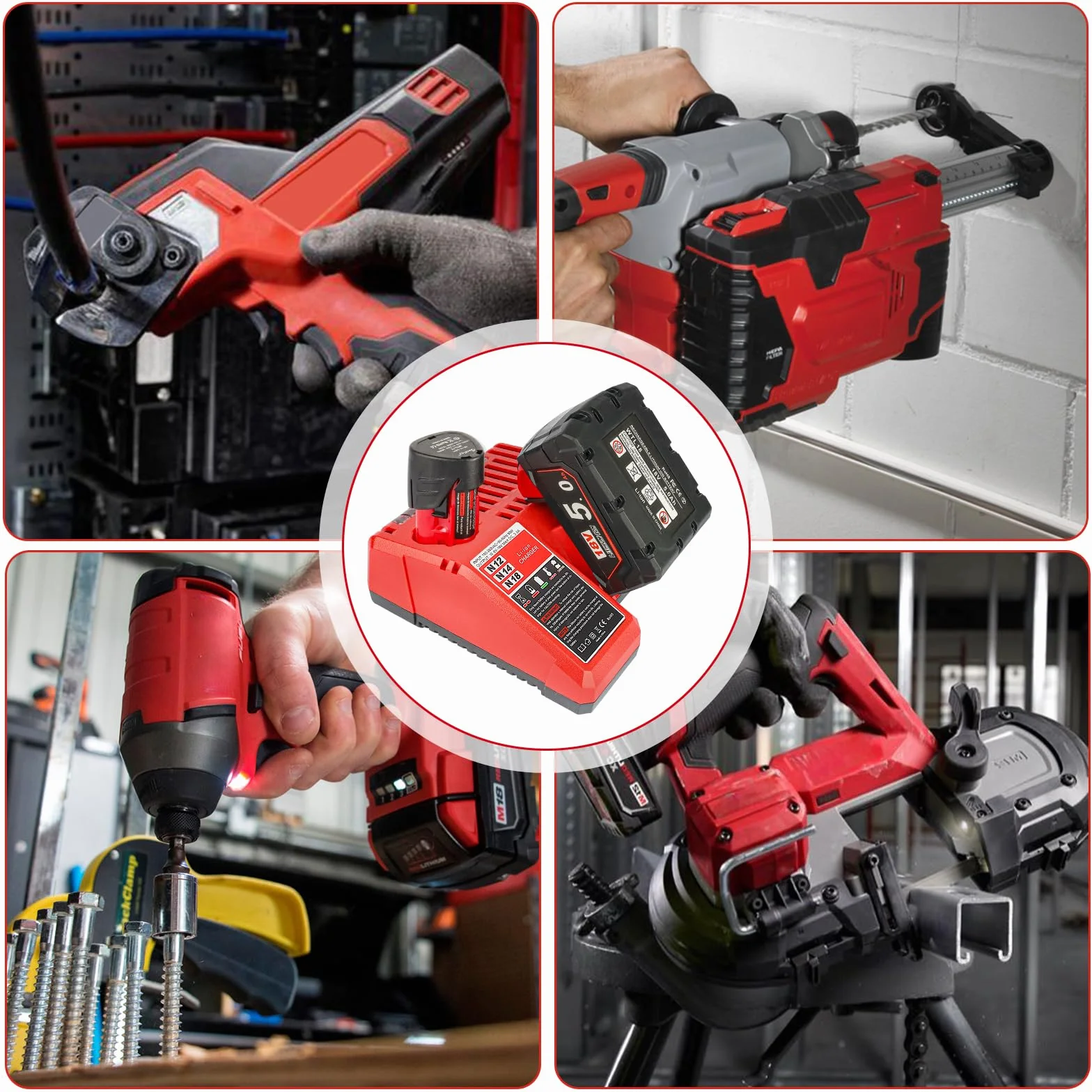QUPERR Szybka ładowarka 3 A M12 & M18, kompatybilna z Milwaukee 12 V 18 V akumulator litowo-jonowy M12 3 Ah M12 4 Ah M12 5 Ah M12 6 Ah M18 3 Ah M18 4 Ah M18 5 Ah M18 6 Ah