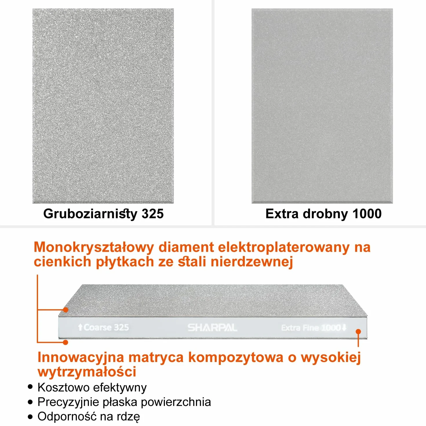 SHARPAL 168H Dwustronny diamentowy kamień do ostrzenia – 325/1000 ziarnistość gruba/bardzo drobna, 201 x 75 mm