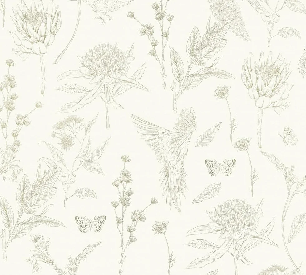 Livingwalls Tapeta kwiatowa biała zielona - tapeta do salonu sypialni 394293 - tapeta z włókniny dżungla - 10,05 m x 0,53 m na 5,33 m² - Made in Germany