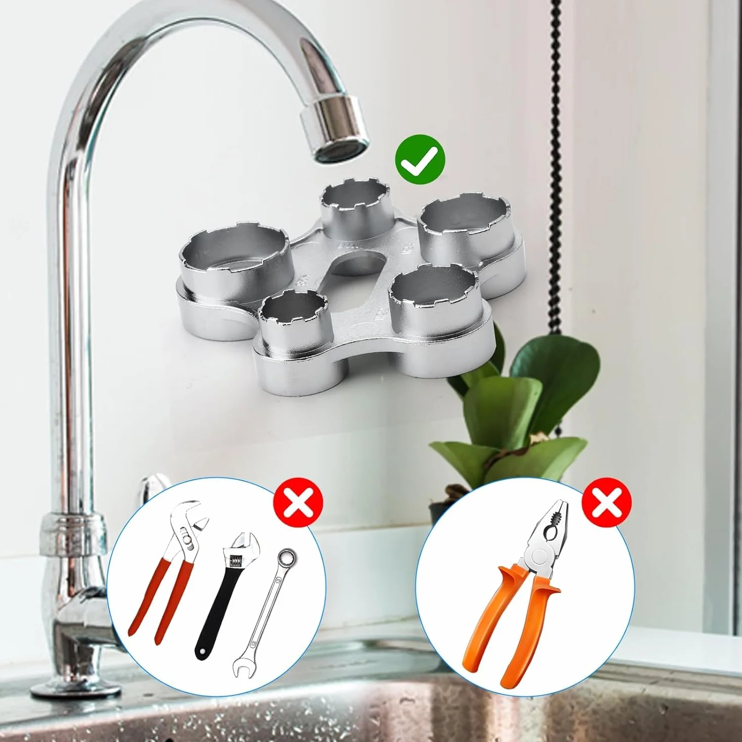 Klucz do kranu Narzędzie 5 w 1, uniwersalny klucz montażowy napowietrzacza do M18 M20 M22 M24 Remover do kuchni i łazienki, uniwersalny regulator strumienia, klucz serwisowy