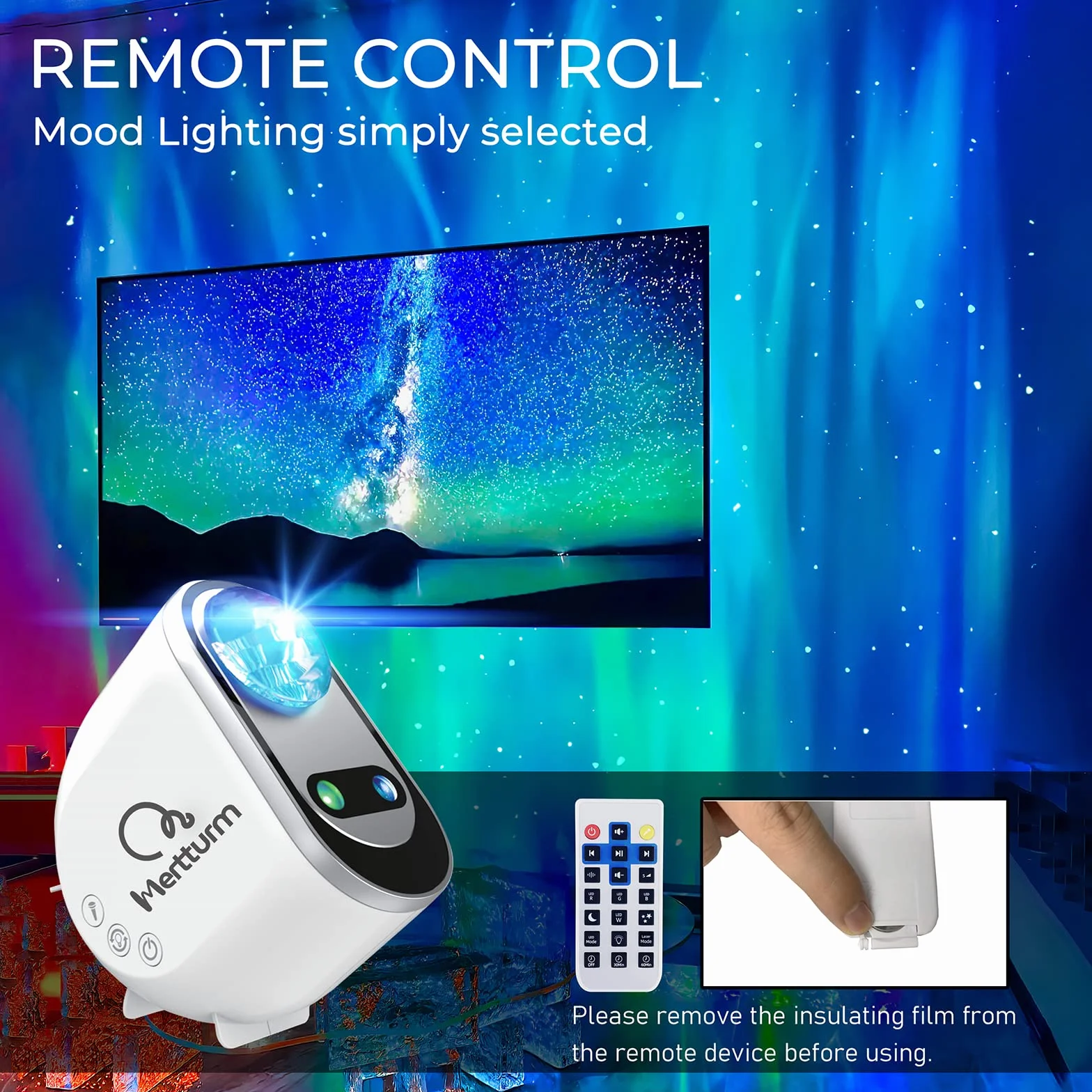 MERTTURM Projektor Star Sky, Lampka Nocna Projektora Galaxy dla Dzieci z Głośnikiem Bluetooth, Lampa Projektora LED Star do Dekoracji Sypialni, Prezent, Prawdziwy Księżyc