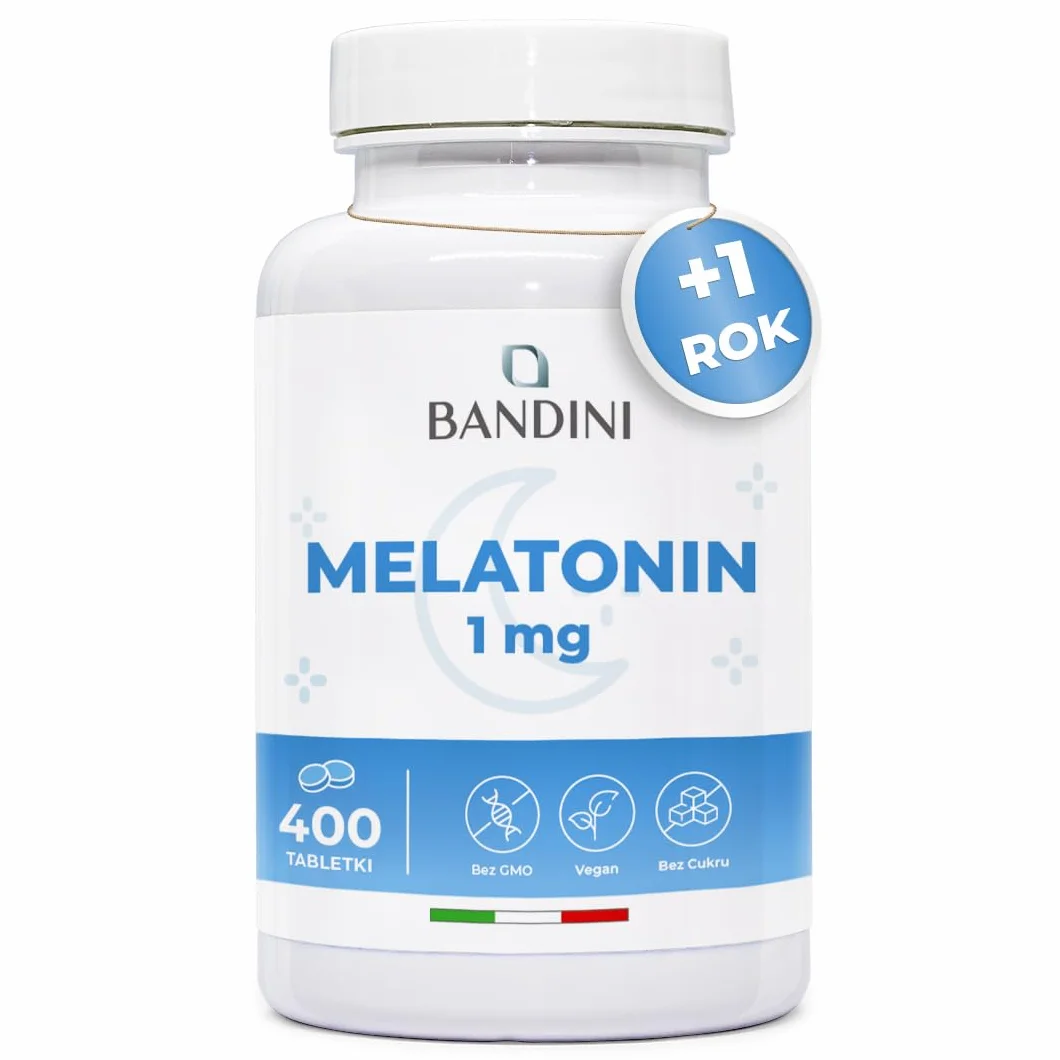 Bandini® Pure Melatonin - 400 wegańskich tabletek (zapas + 12 miesięcy), Melatonina Suplement na sen 1 mg w tabletce - Łatwy do połknięcia, Suplement na lepszy odpoczynek, Silna melatonina na sen