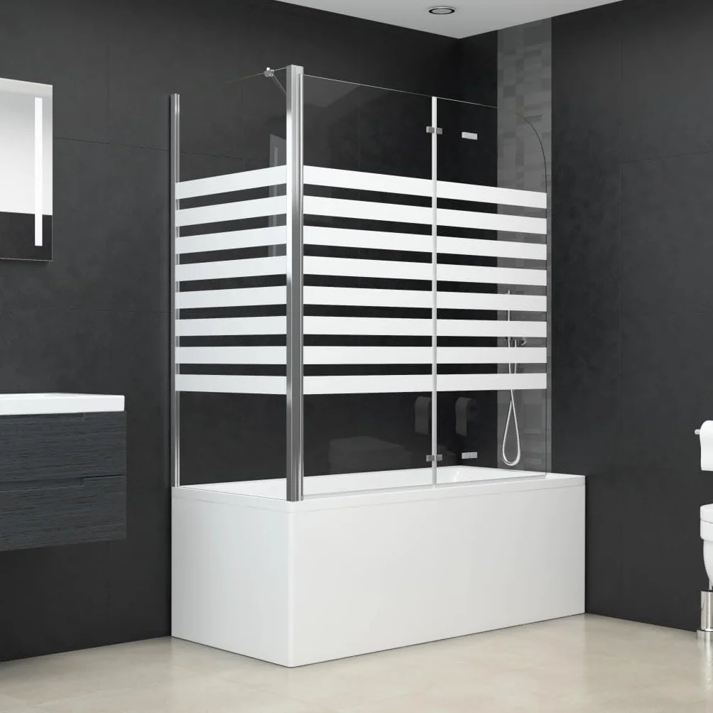 Kabina prysznicowa 120 x 68 x 130 cm szkło hartowane w paski, składana ścianka wanny z hartowanego szkła z profilami aluminiowymi, składana konstrukcja zapewnia łatwy dostęp, w zestawie podpórka