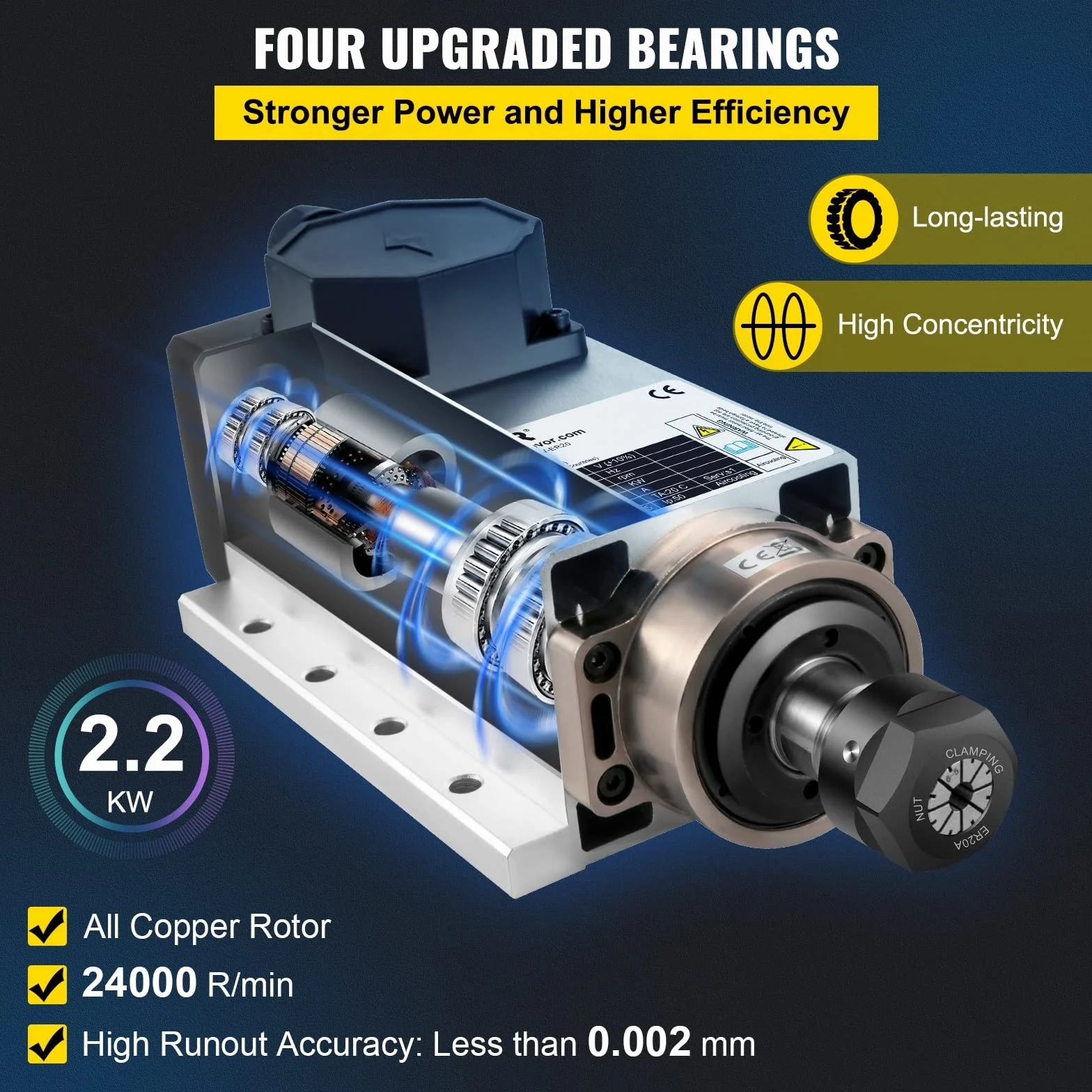 2.2KW CNC kwadratowy chłodzony powietrzem silnik wrzeciona ER20 Collet 4 łożyska przetwornica częstotliwości Router frezarka grawerująca
