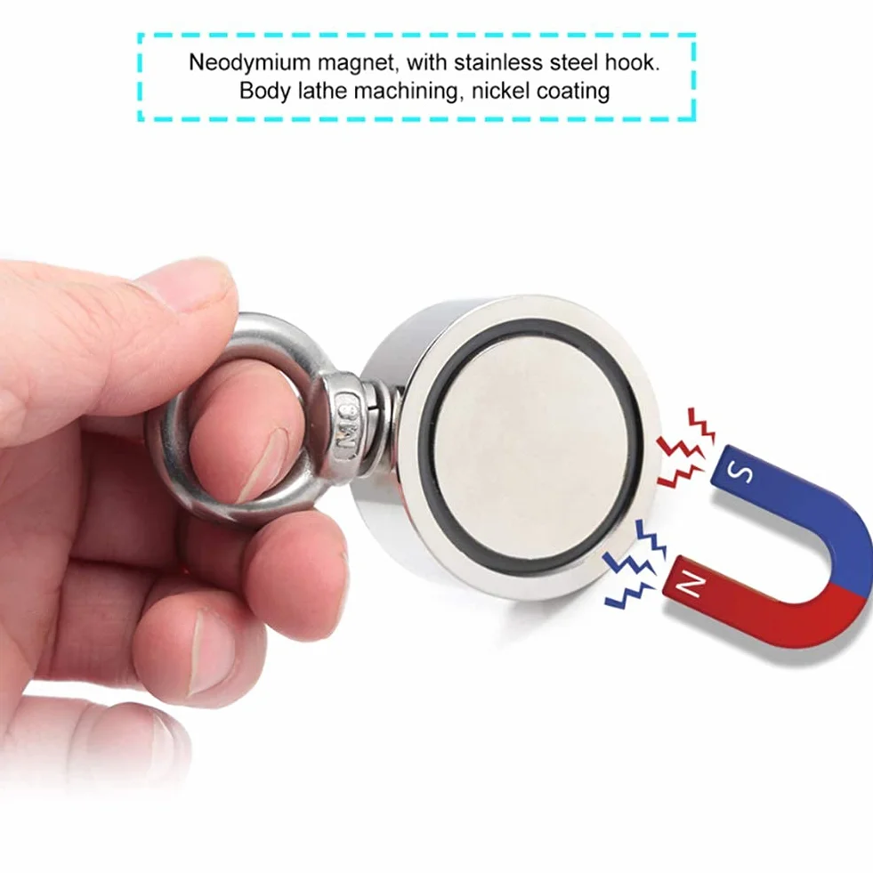 Dwustronne Wędkarstwo Z Magnesem Neodymowym, Okrągły Neodymowy Hak Magnetyczny Z Liną, Haki Magnetyczne Do Połowu Magnesów I Ratownictwa W Rzece, 48mm