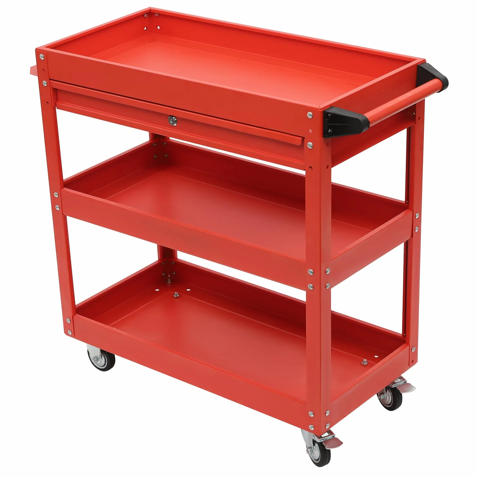 Wózek narzędziowy, wózek warsztatowy na kółkach z 3 poziomami, zamykana szuflada, 76,3 x 35,3 x 83,5 cm, organizer narzędziowy, wózek transportowy do magazynu, garażu, warsztatu