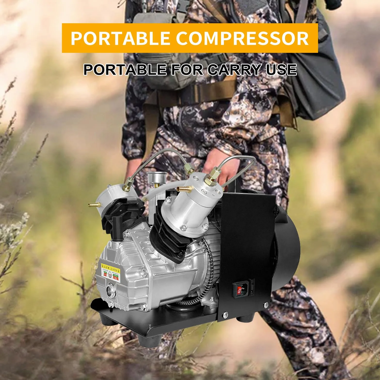 TUXING Kompresor PCP, 4500 psi/300 bar/30 MPa, kompresor wysokociśnieniowy z przenośną dwucylindrową mini sprężarką powietrza do pompowania butli do nurkowania, wiatrówek PC i karabinów paintballa