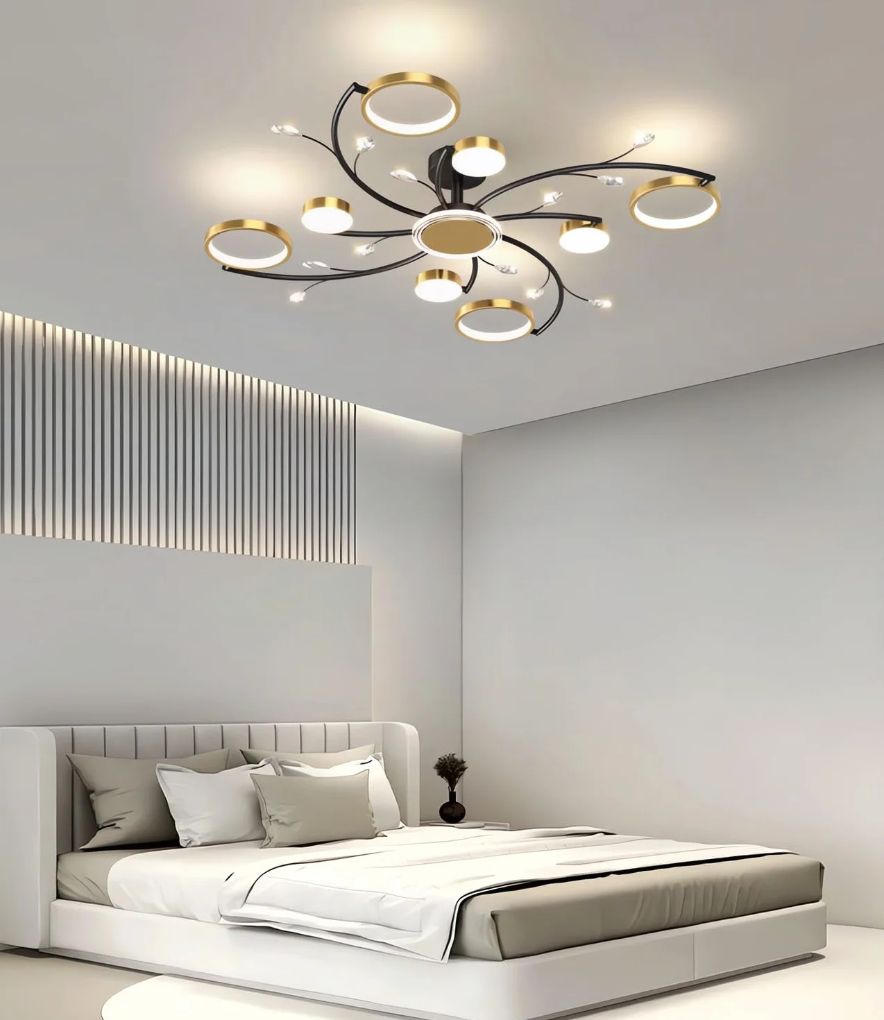 Nowoczesny Minimalizm OśWietlenie Sufitowe W KształCie Kwiatu śCiemnialna Lampa Sufitowa LED Lampa Sufitowa Do MontażU Wpuszczanego ZłOta Akrylowa Lampa Sufitowa z Pilotem (8 głowic)