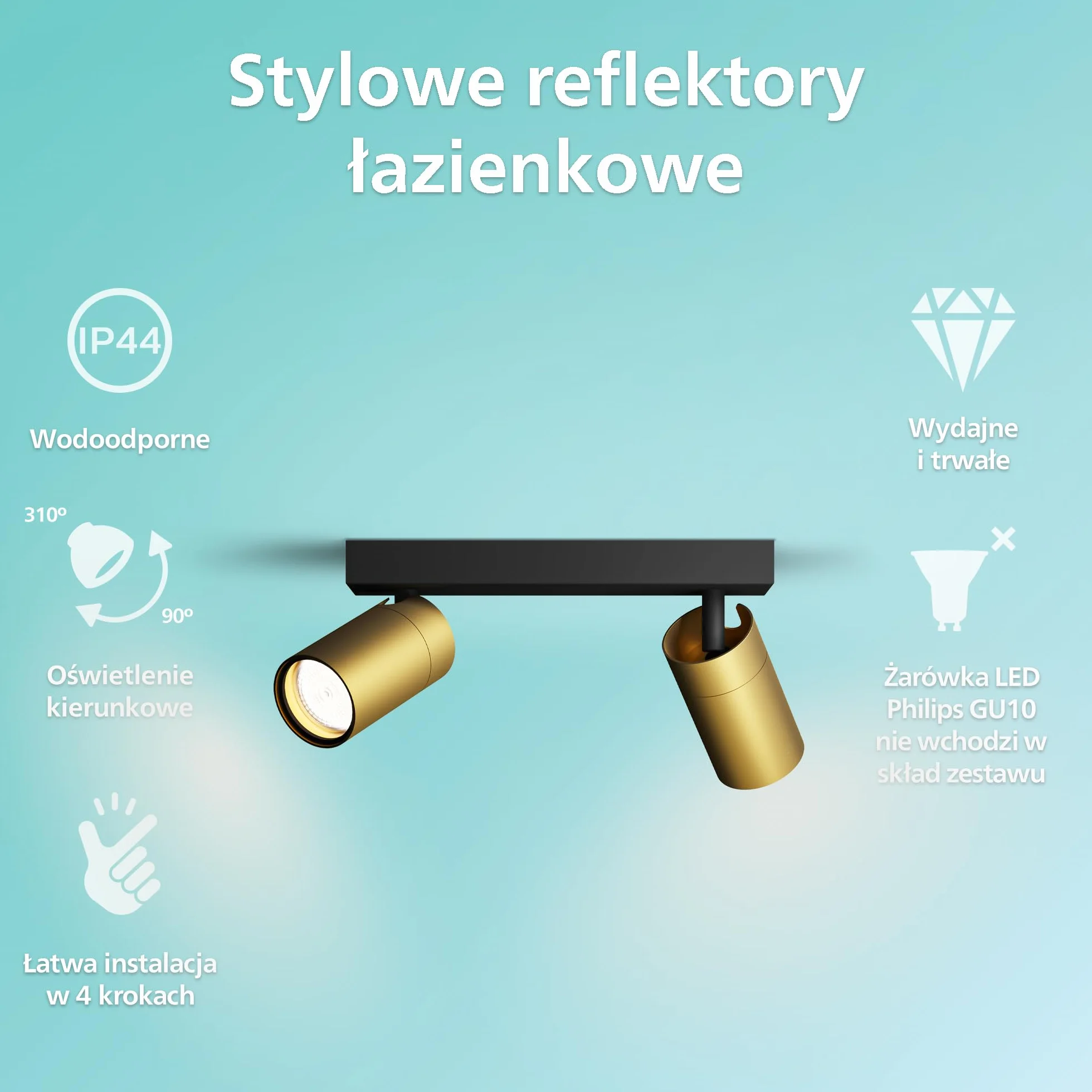 Philips Idris 2 lampa GU10 mosiądz IP44 wodoodporna