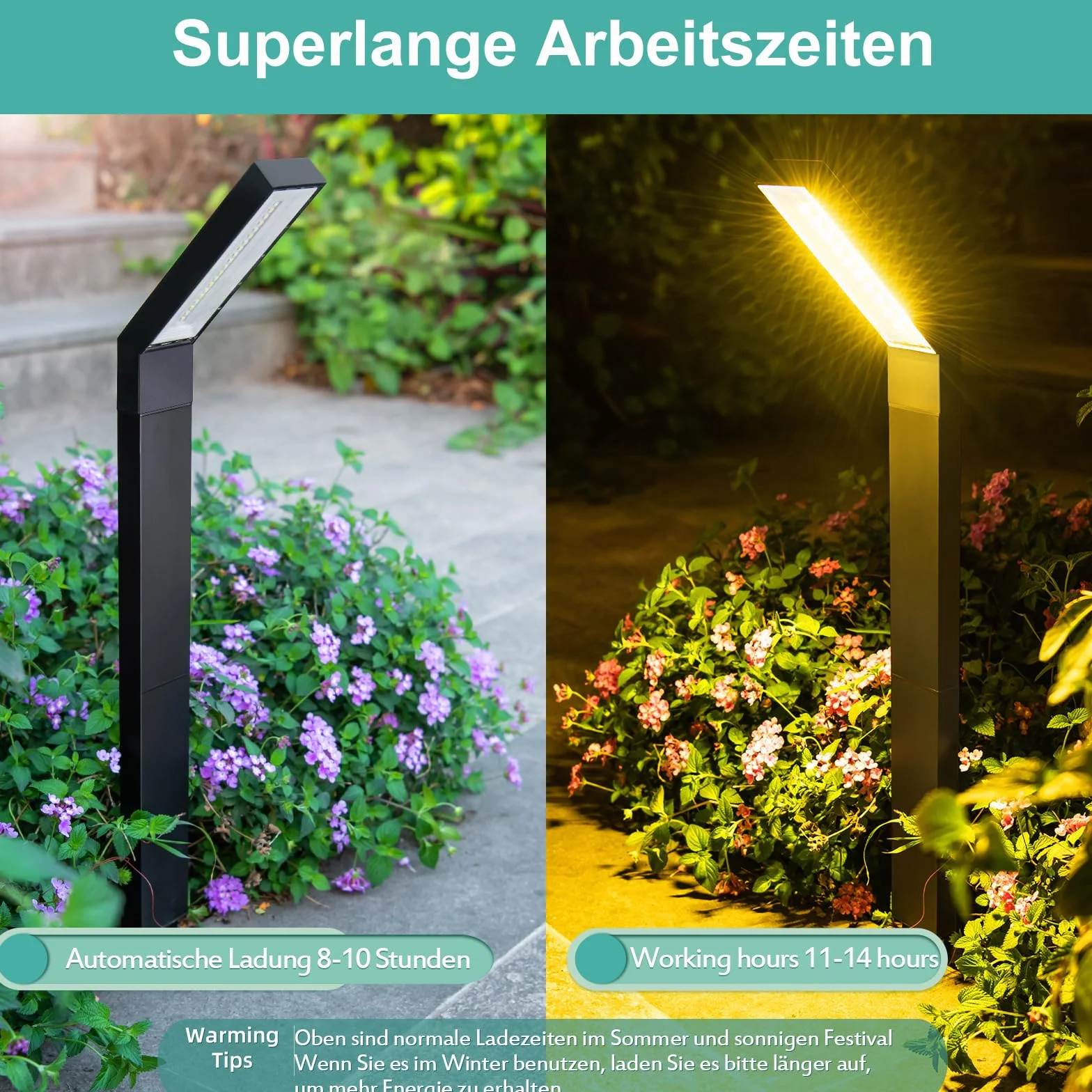 AGOTD Lampa solarna do ogrodu, 4 sztuki lamp solarnych z 3 trybami oświetlenia, oświetlenie drogi, wodoszczelność IP64, solarna lampa ogrodowa do ogrodu, na pokład, trawnik, podwórze, ścieżkę, wjazd