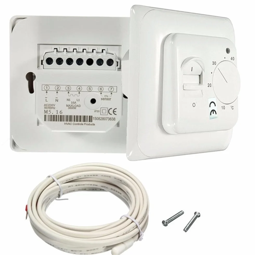 Termostat pokojowy Premium do ogrzewania podłogowego, klimatyzacji, przełącznik regulacji temperatury 16 A 230 V biały