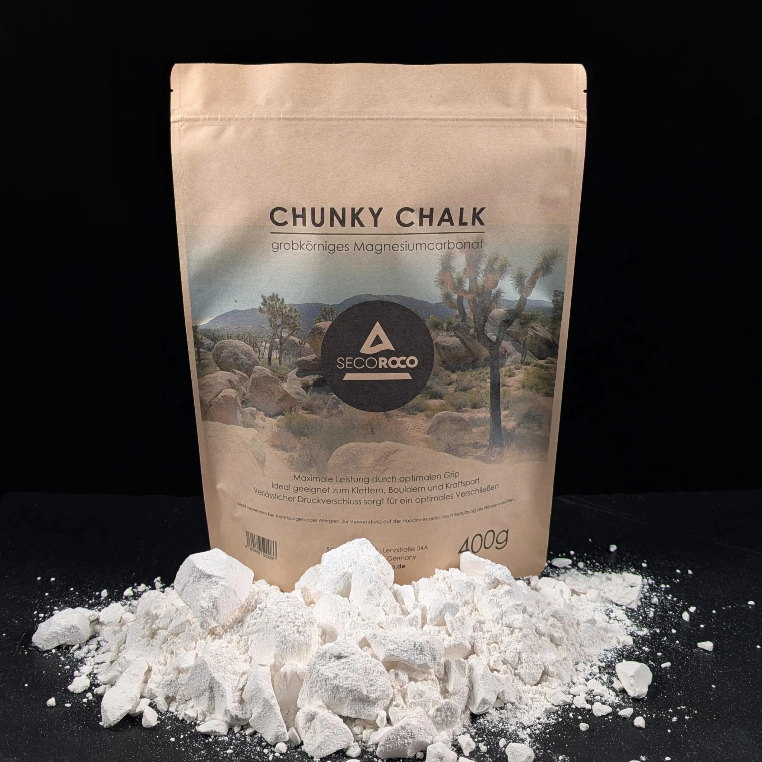 Chalk gruboziarnisty 400 g – idealny węglan magnezu do wspinaczki, boulderingu, sportów siłowych i innych dyscyplin sportowych, które wymagają suchych rąk