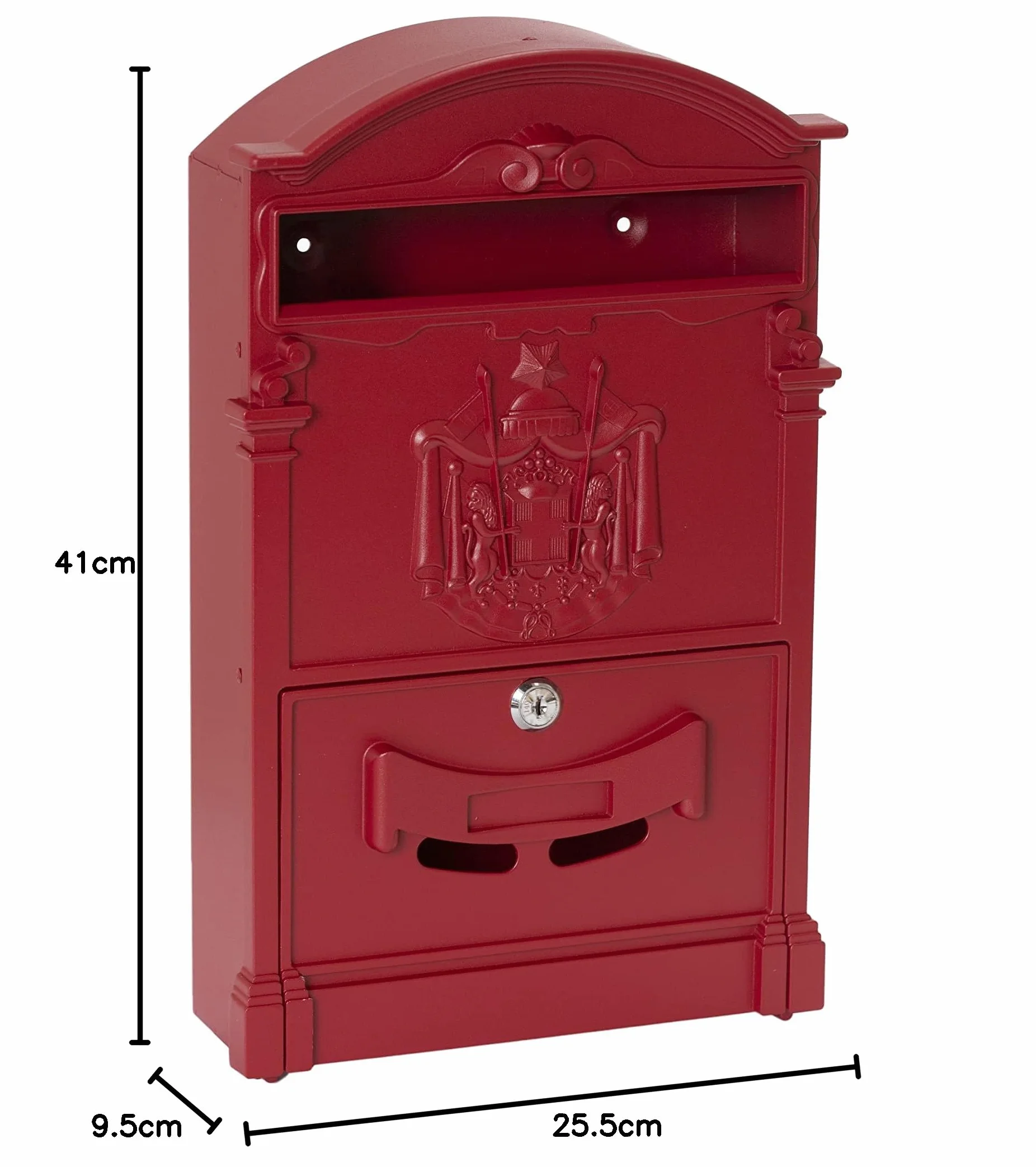 Arregui Residencia D-2151/V indywidualna skrzynka na listy z Aliminium w klasycznym stylu, rozmiar M (DIN A4), czerwona, 42 x 26 x 9 cm