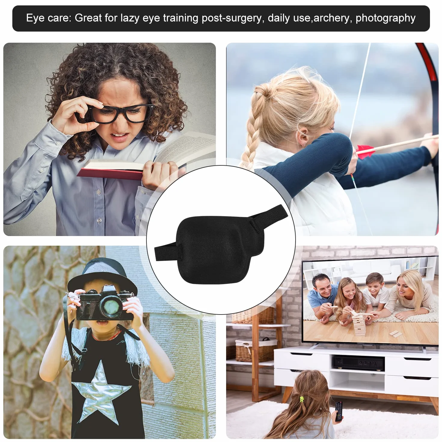 2 Szt. Opaski na Oczy, Regulowane Eye Patch Kids Lazy Eye na Prawe Oko Wygodna Medyczna Opaska na Oko Czarna