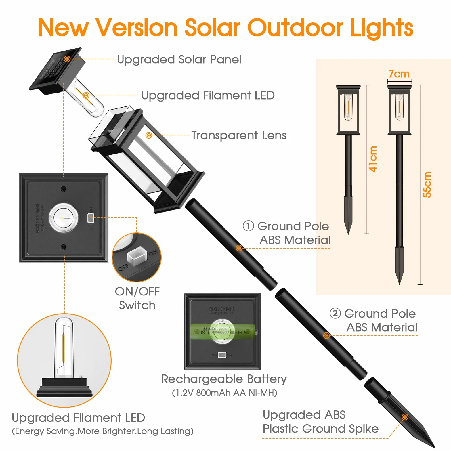 NEEMO Lampy solarne do ogrodu, 6 sztuk, jasne lampy solarne do użytku na zewnątrz, ciepła biel, 50 000 godzin, dłuższy czas pracy, wodoszczelne, solarne lampy ogrodowe na trawnik, taras, podwórko