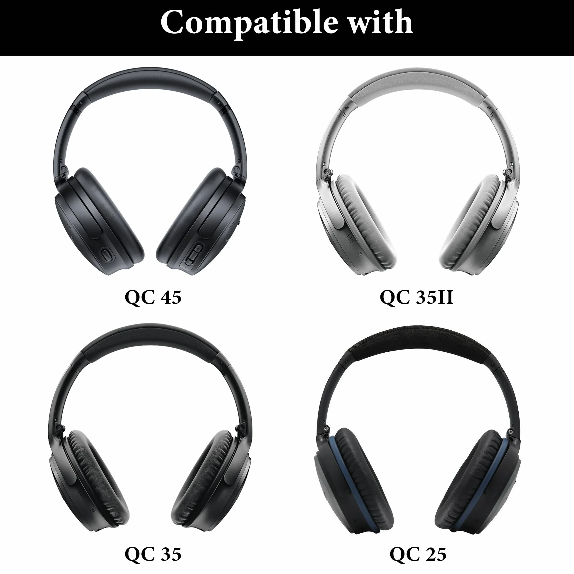 Geekria elastyczna pokrywa pałąka z tkaniny kompatybilna z Bose QC45 QuietComfort 35II/QC35/QC25, zamiennik/naprawa, osłona na pot, prosta instalacja DIY (Czarny)