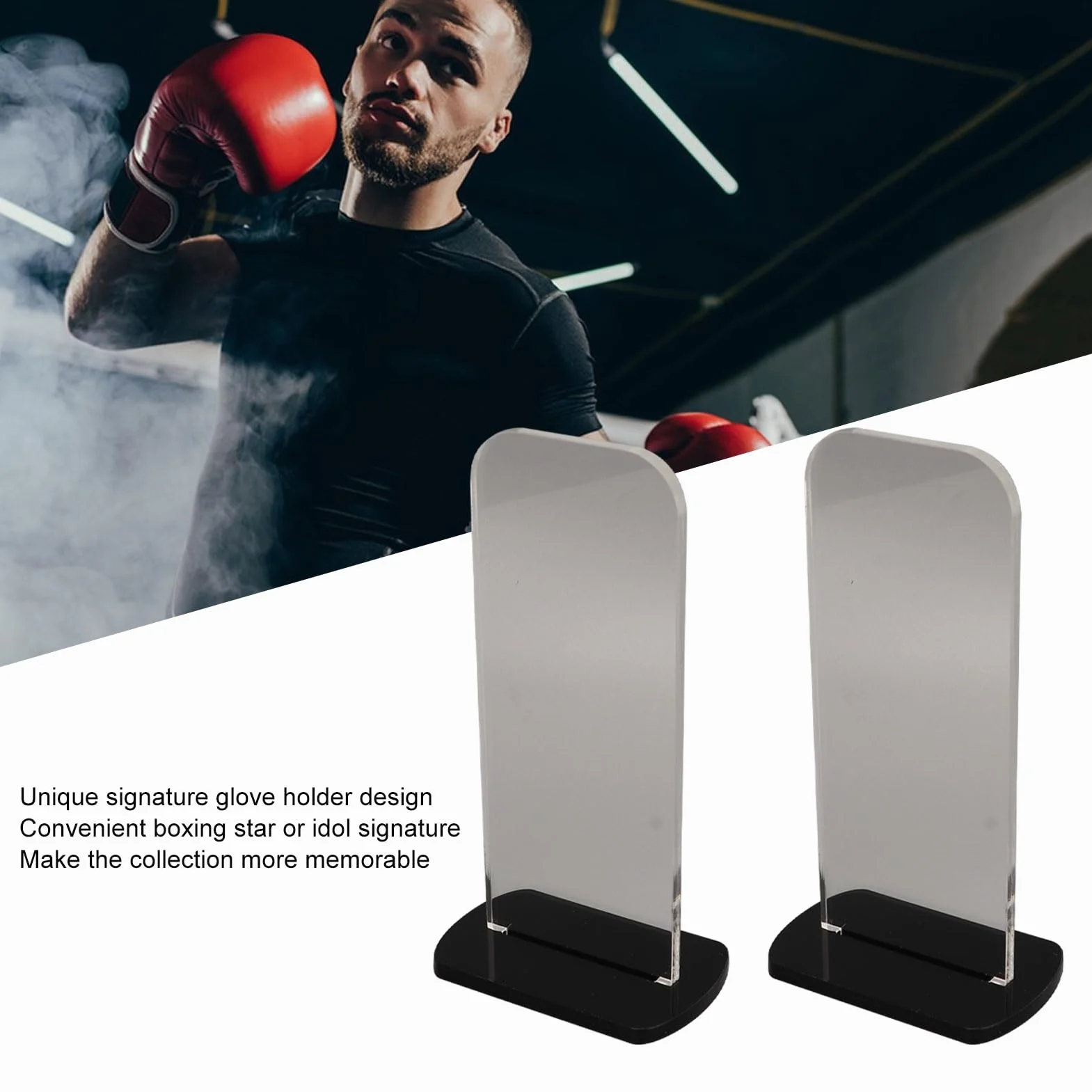 Fockety 2 Pack Stojak na rękawice bokserskie akrylowy uchwyt na rękawice bokserskie pionowy stojak na rękawice bokserskie Wystawa kolekcji rękawic bokserskich 3.1x2.0x5.9in