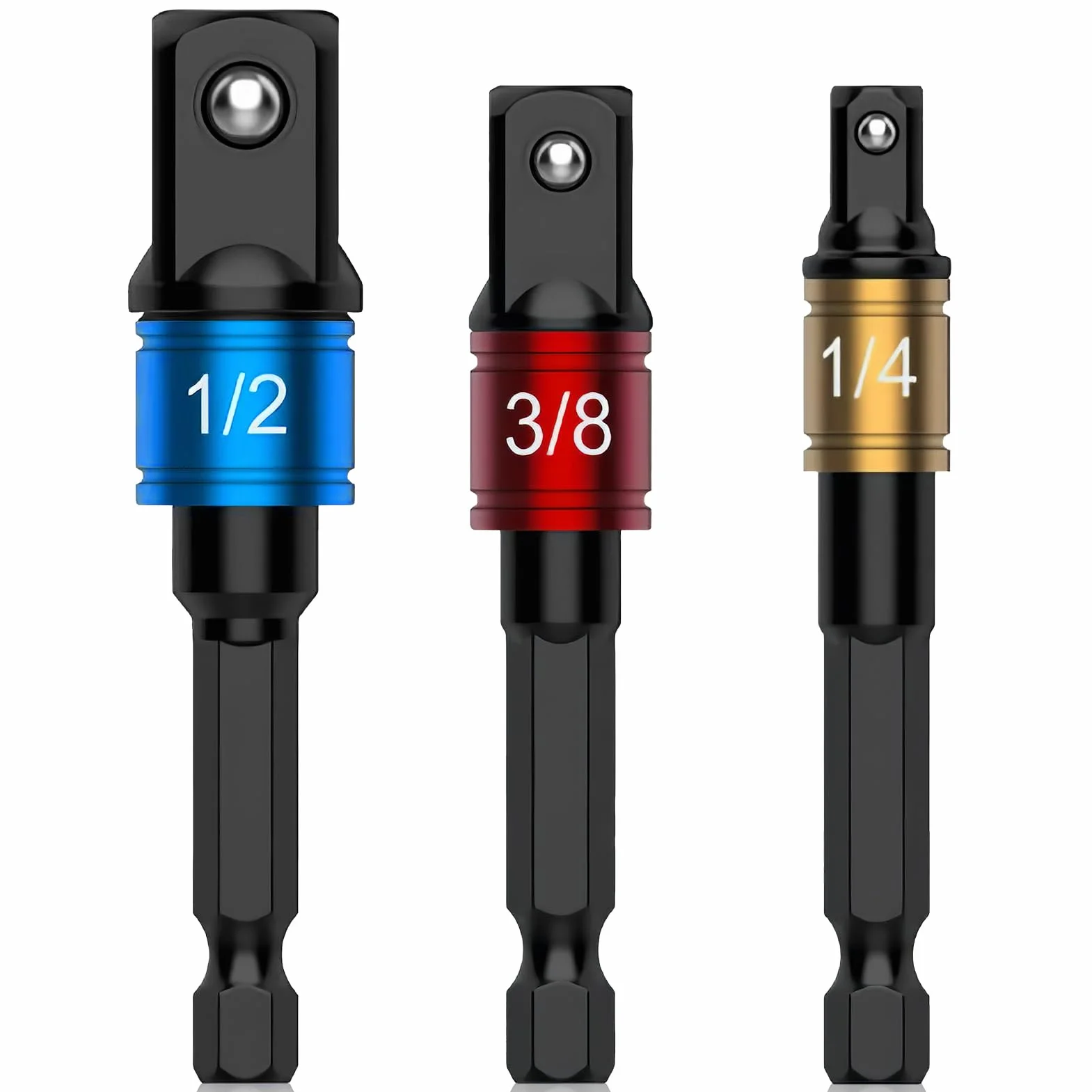 3-częściowy zestaw adapterów nasadek do wkrętarki udarowej - końcówki 1/4, 1/2, 3/8 cala, adapter nasadki, akcesoria do majsterkowania