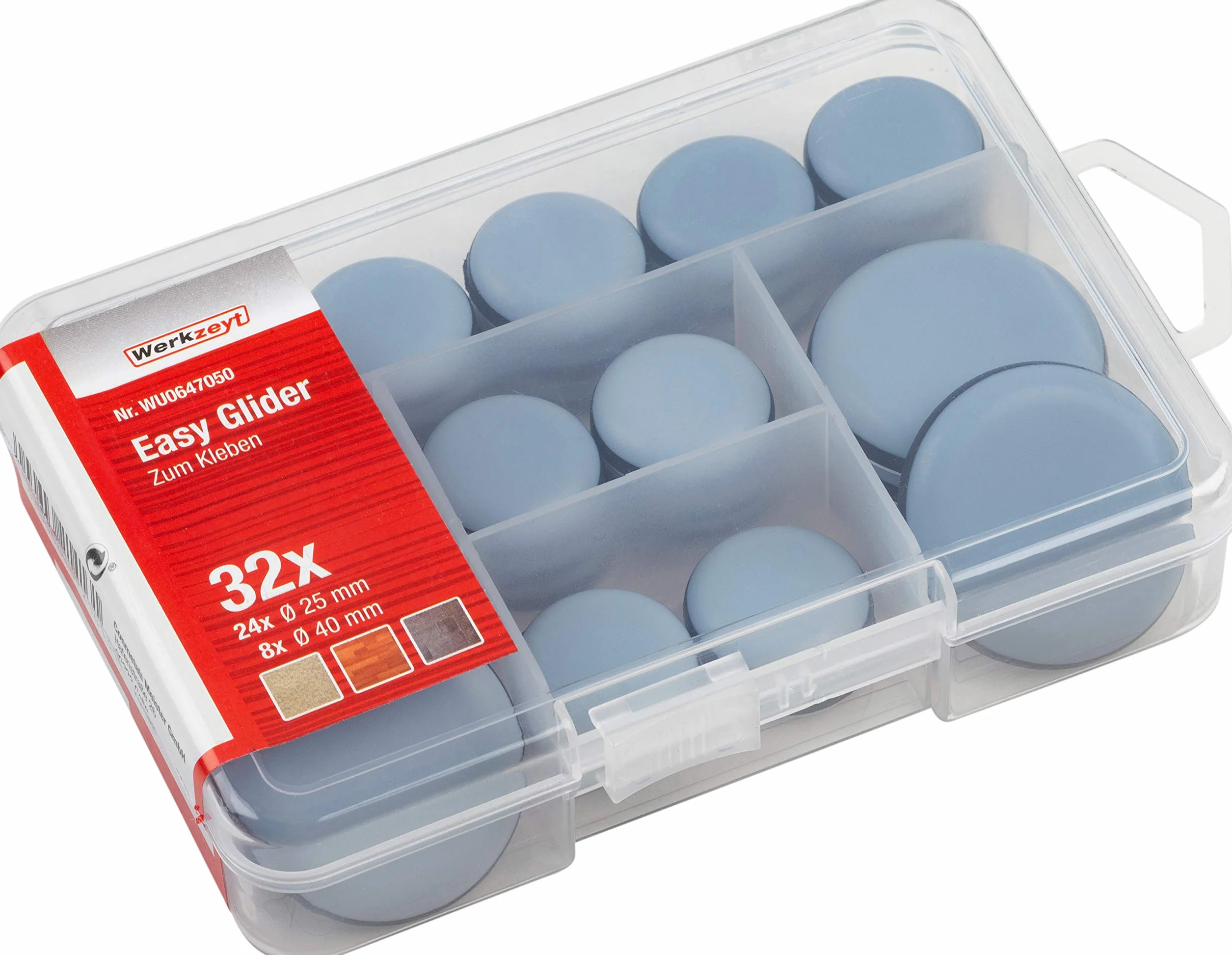 Asortyment Easyglider 32-częściowy – samoprzylepny – powierzchnia ślizgowa PTFE – do łatwego przenoszenia ciężkich mebli/uniwersalny zestaw ślizgaczy do mebli/podkładki teflonowe do grupy