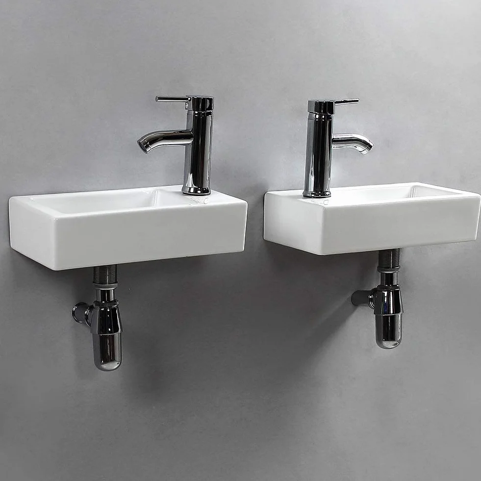 Wisząca mała ścienna ceramiczna umywalka, prostokątny zlew do szatni (lewa)